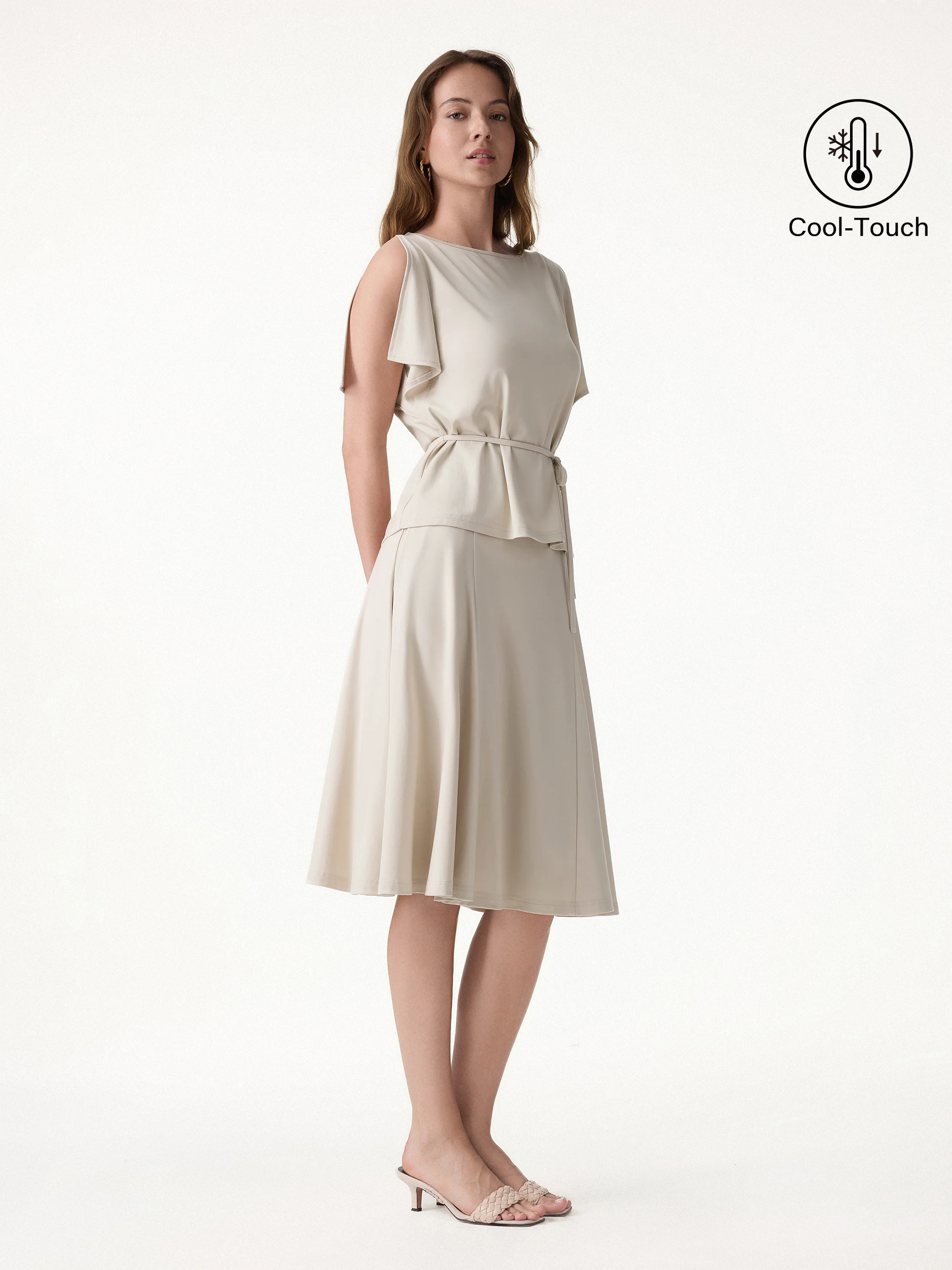 2Pcs Set Relaxed Boatneck Top & Midi Skirt with Pockets - Image 6