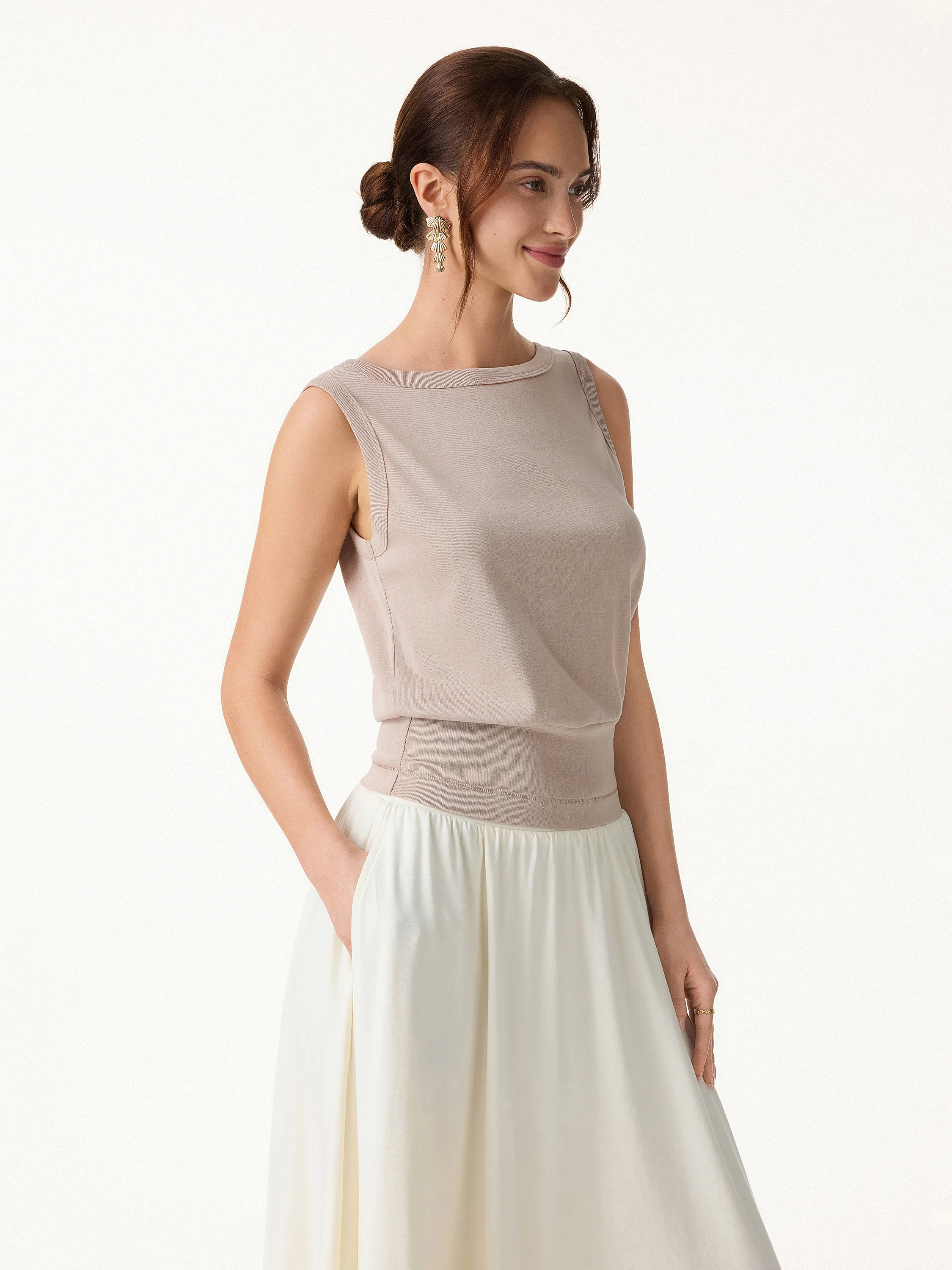 Cotton-Linen Blend Reversible Boatneck Low Back Top - Image 7