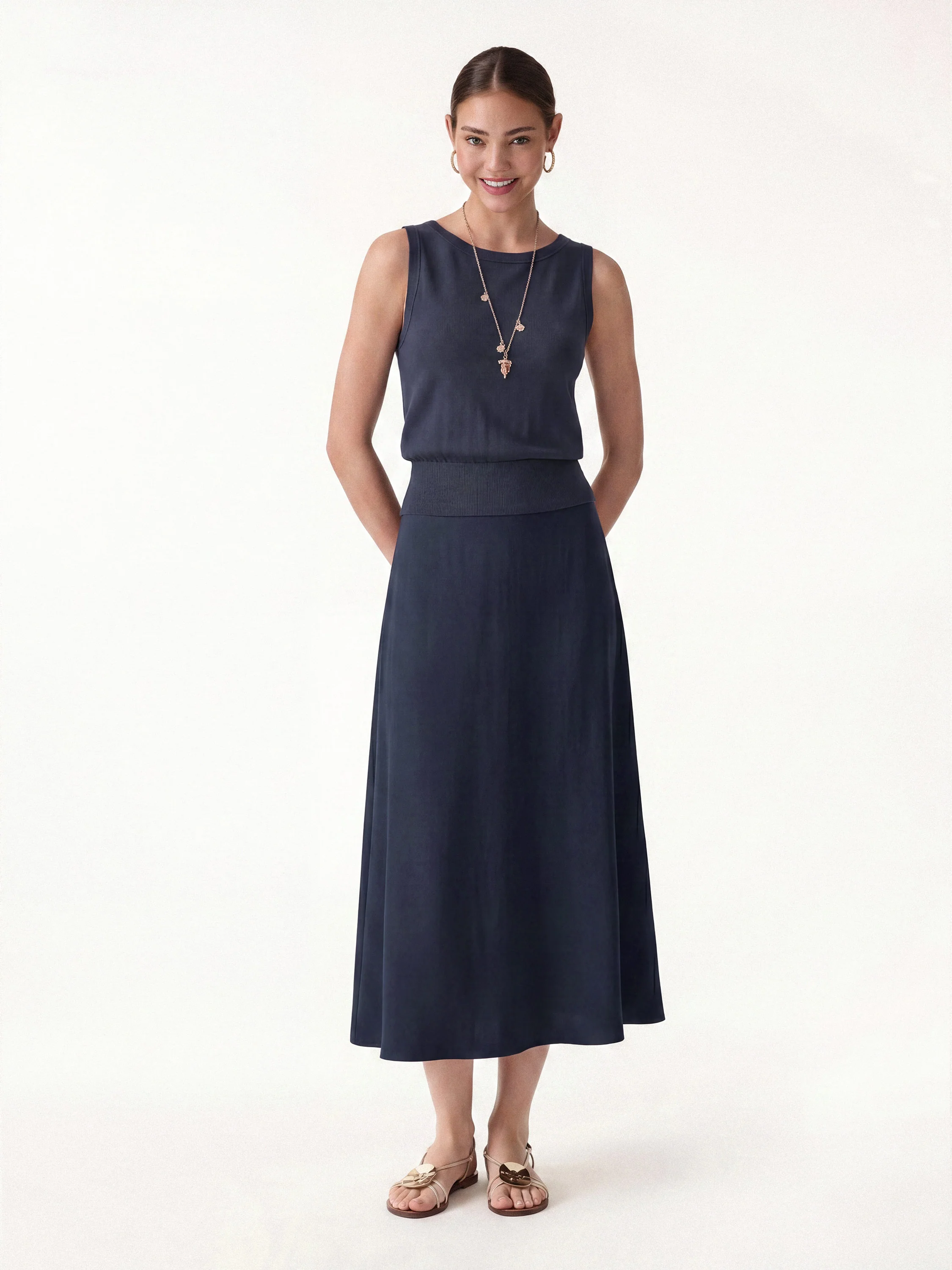 2Pcs Set Reversible Boatneck Top & Maxi Flared Pull-On Skirt - Image 4