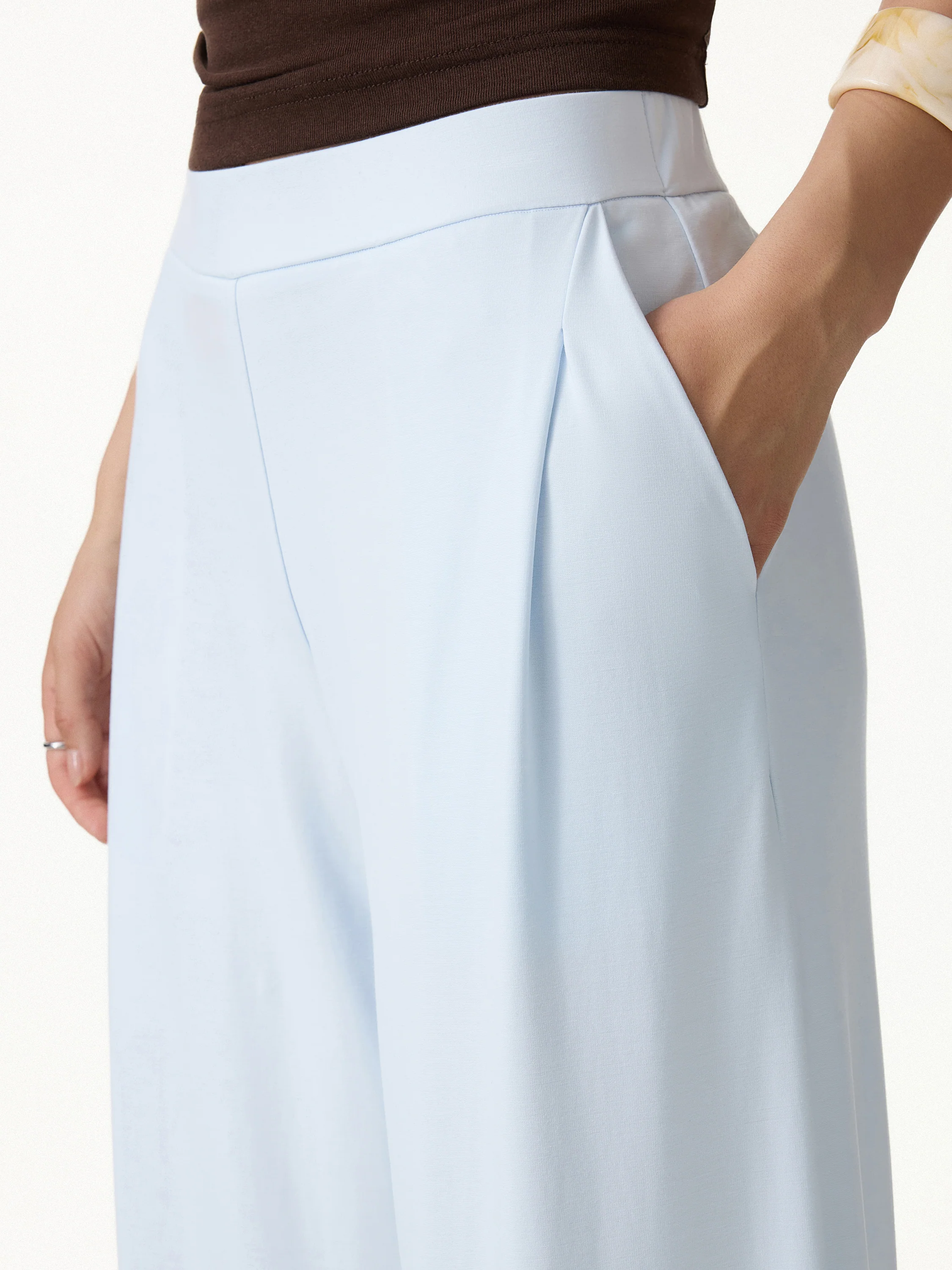 2Pcs Set Round Neck Ruched Tee & Mid Rise Wide Leg Pants - Image 9