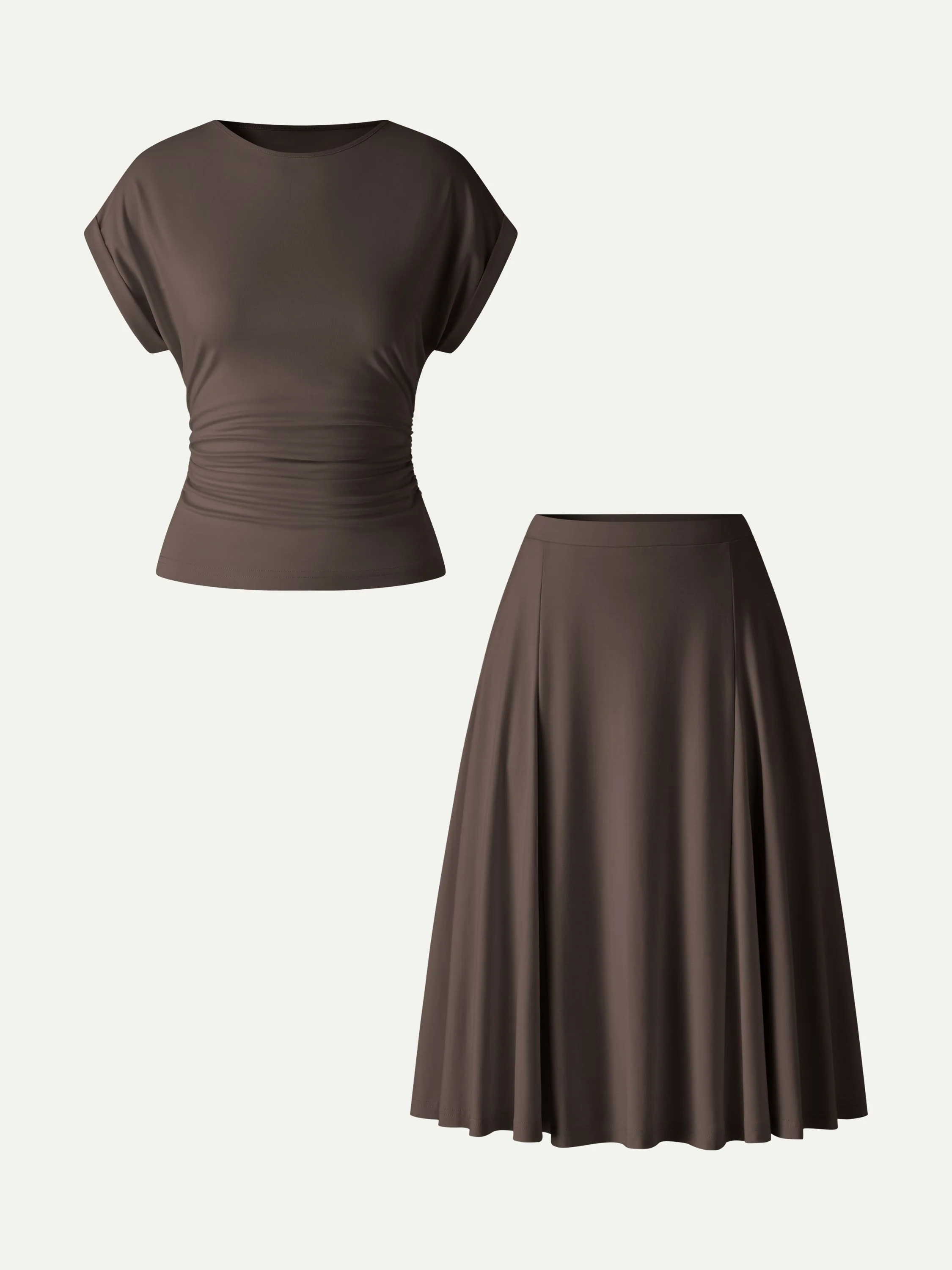 2Pcs Set Round Neck Tee & Midi Skirt with Pockets - Image 10