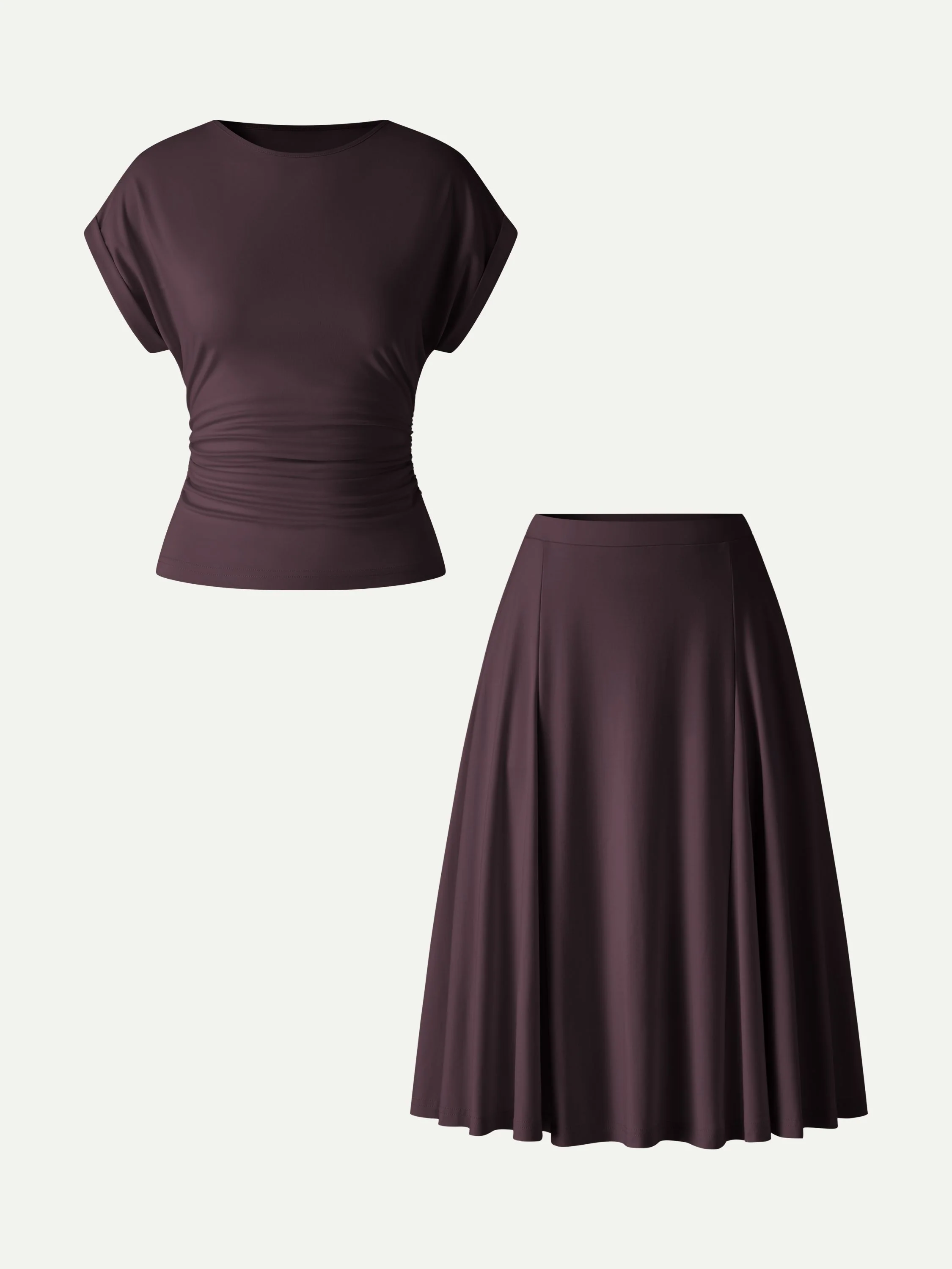 2Pcs Set Round Neck Tee & Midi Skirt with Pockets - Image 11