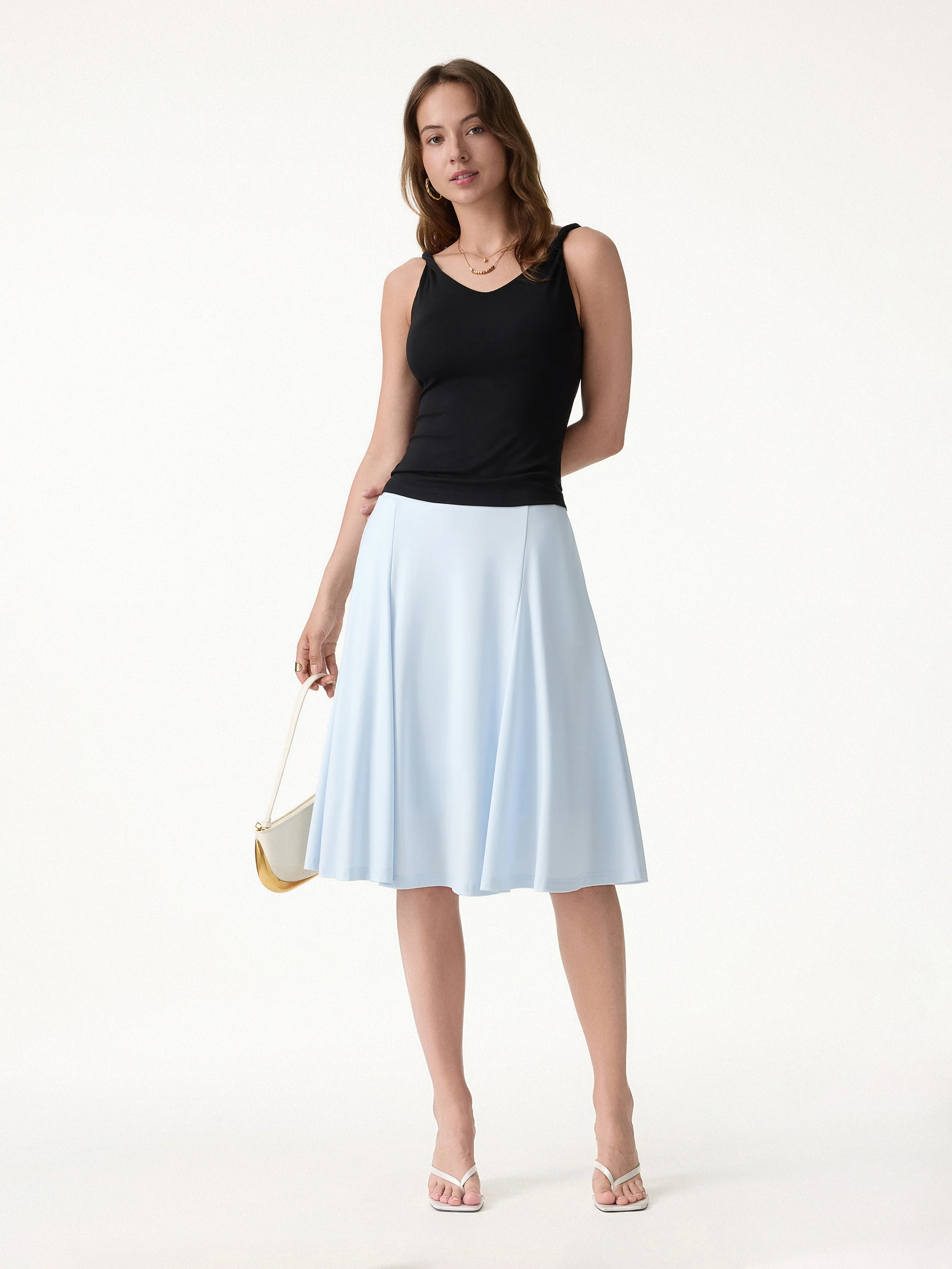 2Pcs Set Round Neck Tee & Midi Skirt with Pockets - Image 7