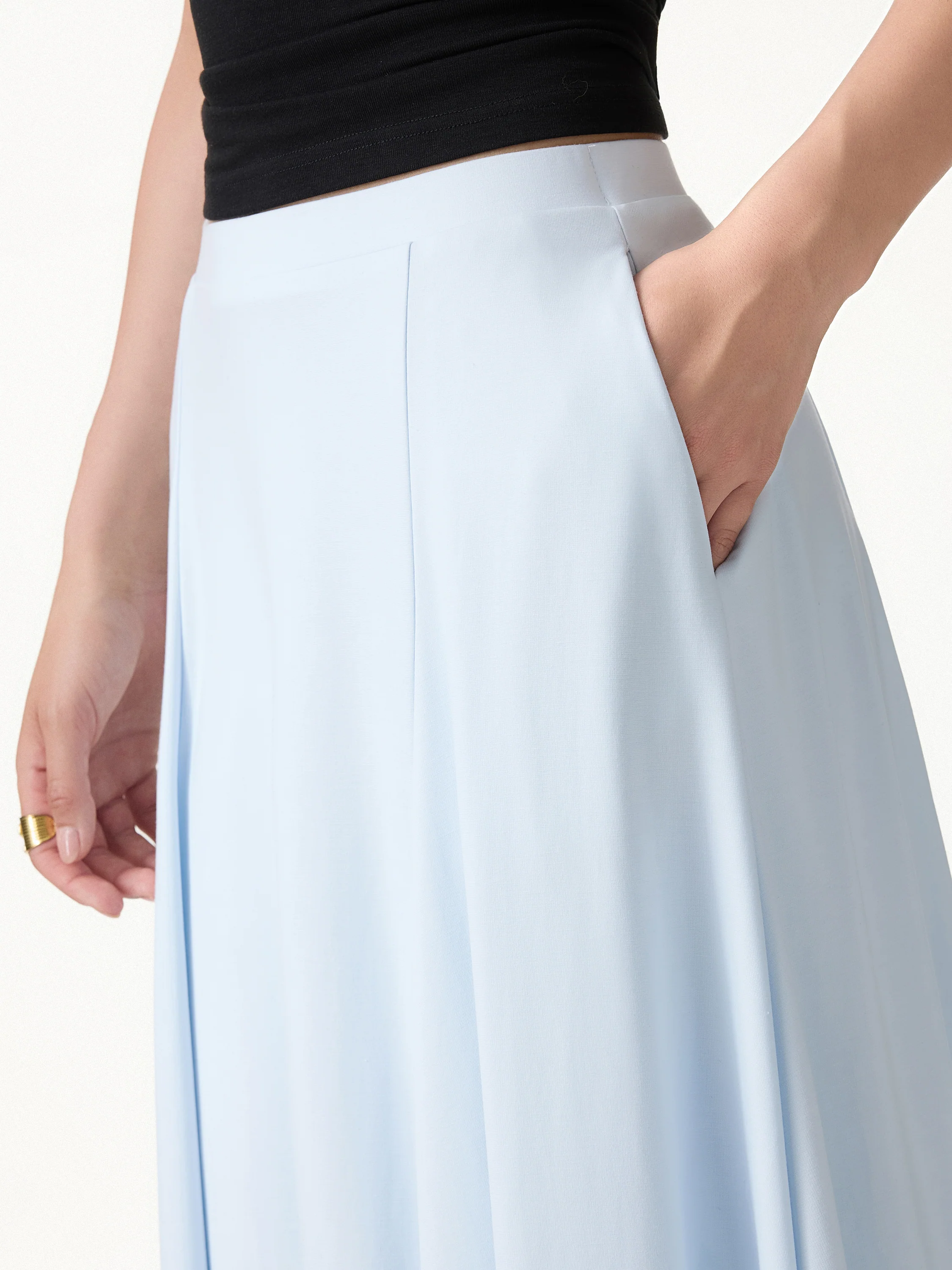 2Pcs Set Round Neck Tee & Midi Skirt with Pockets - Image 8
