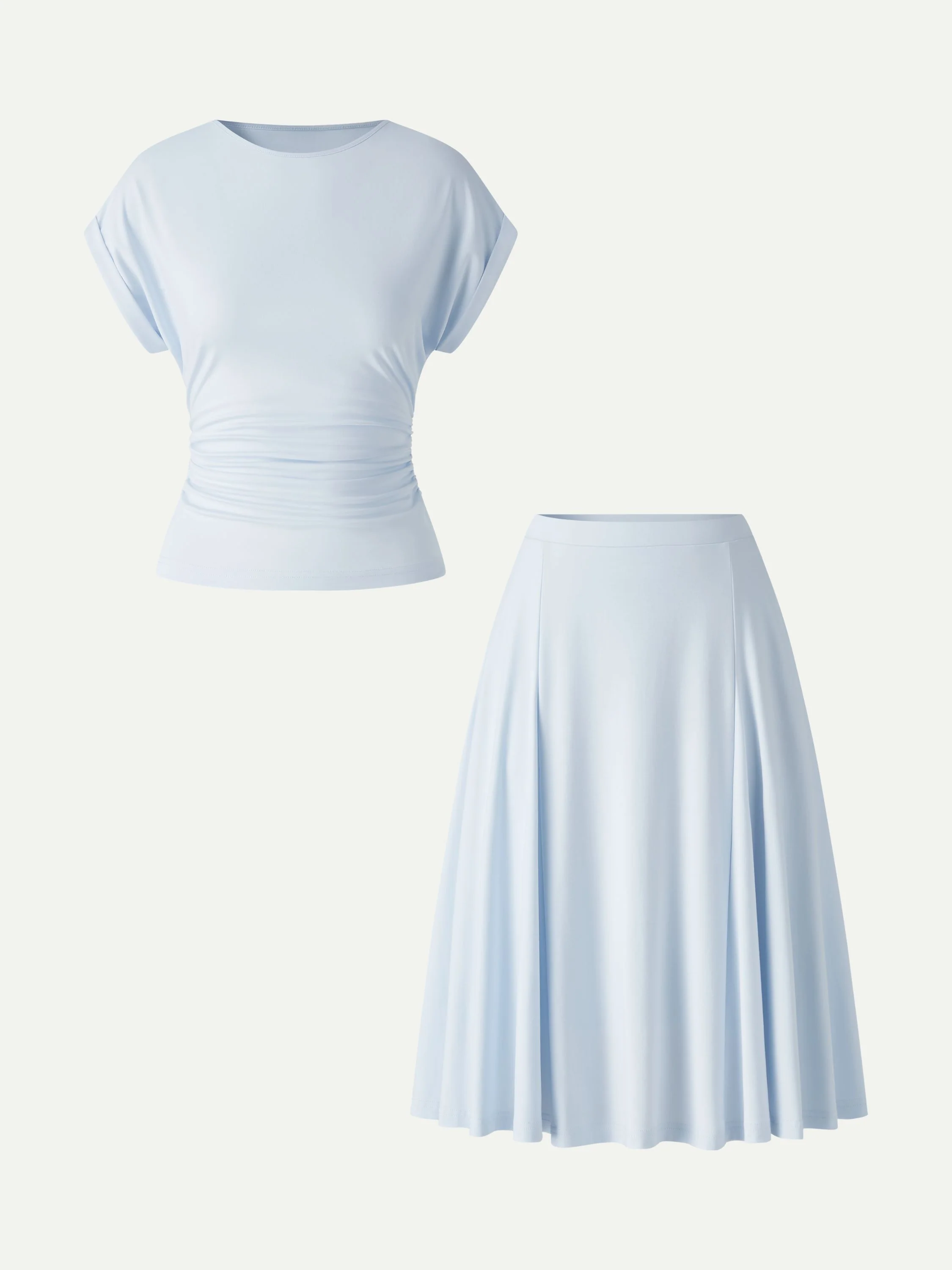2Pcs Set Round Neck Tee & Midi Skirt with Pockets - Image 9