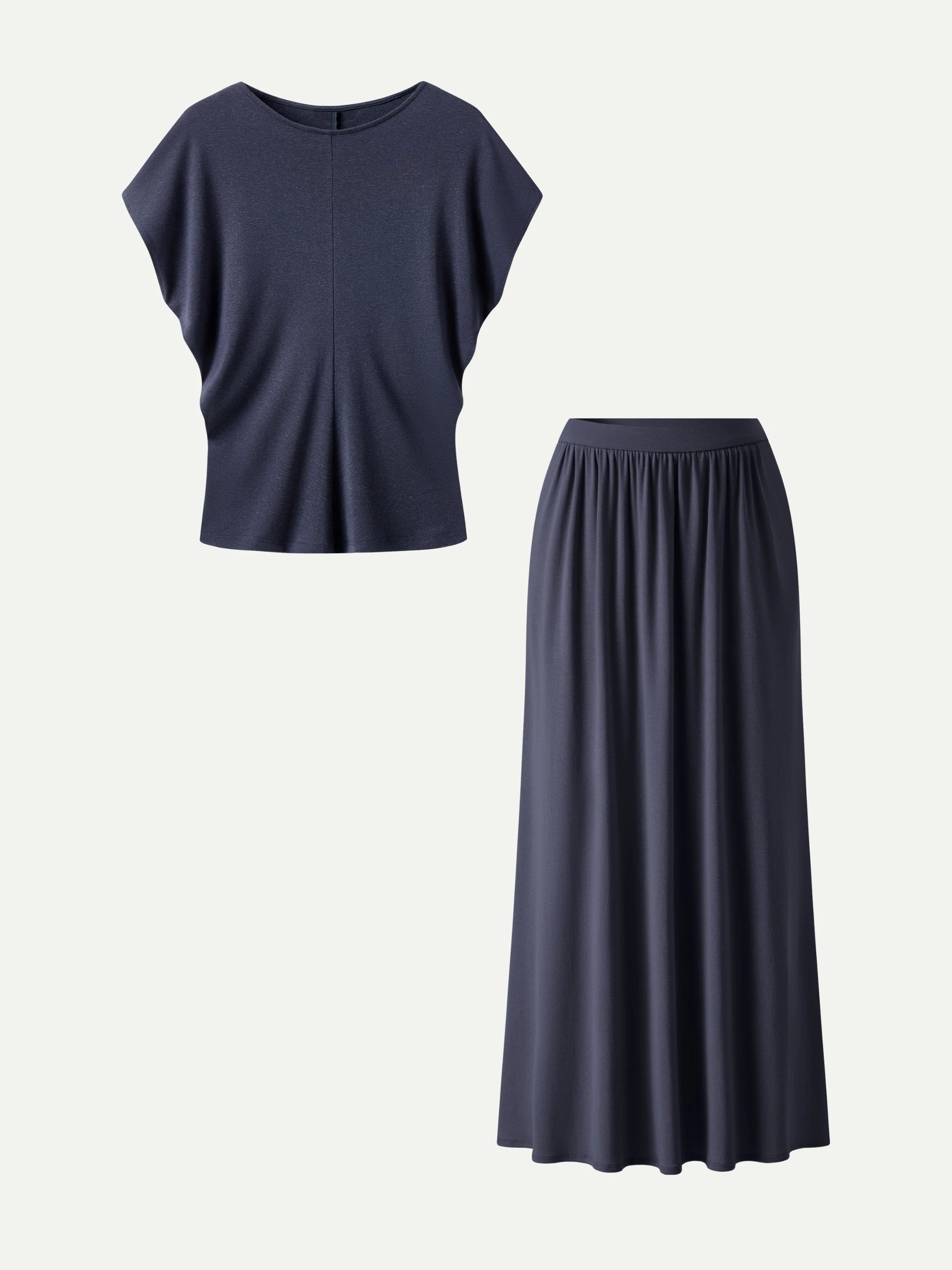 2Pcs Set Round Neck Top & A-Line Maxi Skirt with Pockets - Image 6