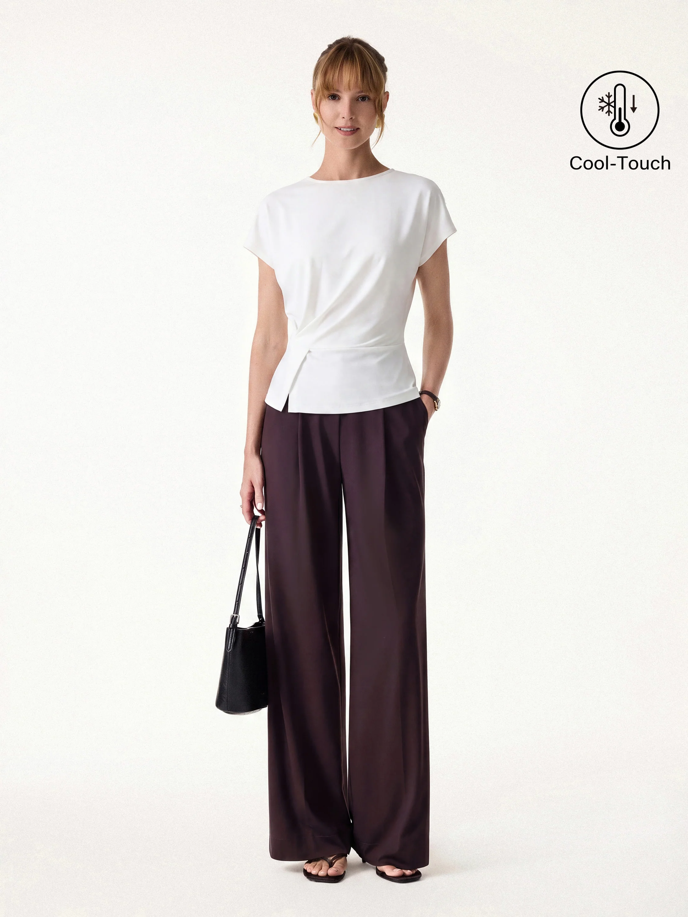 2Pcs Set Round Neck Tucked Top & Wide Leg The Success Pants - Image 3