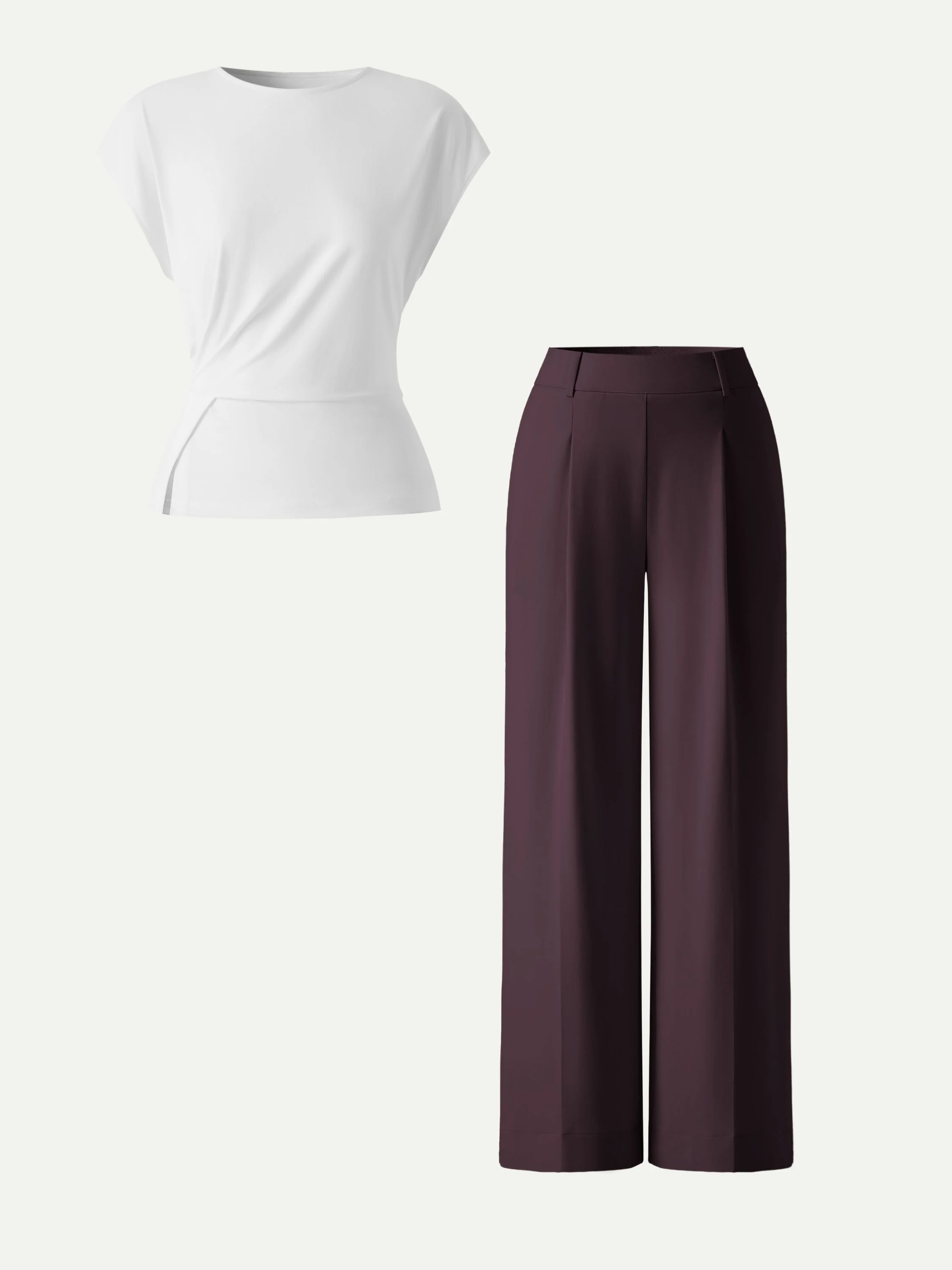 2Pcs Set Round Neck Tucked Top & Wide Leg The Success Pants - Image 4