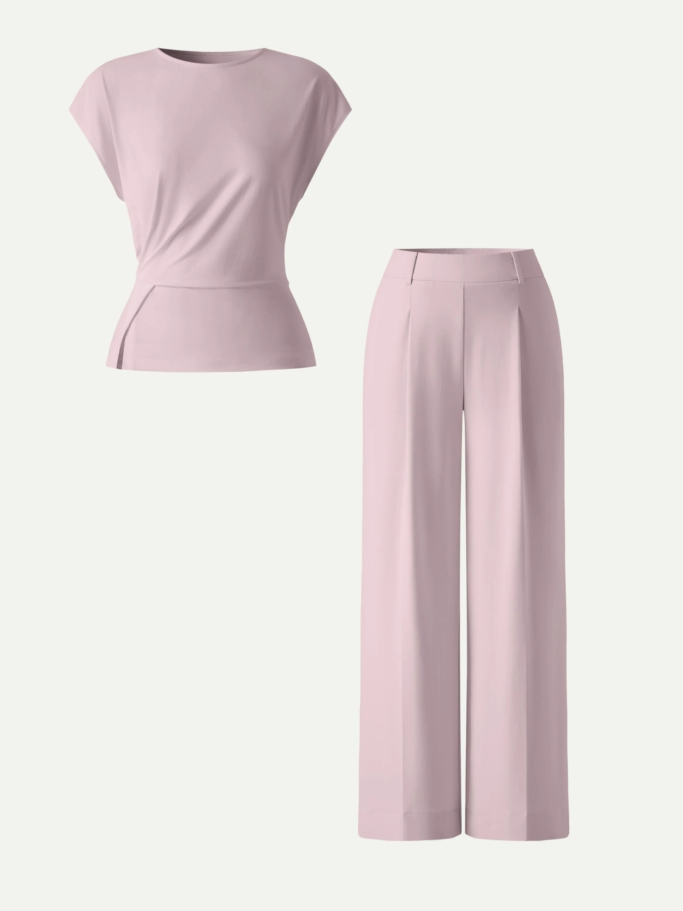 2Pcs Set Round Neck Tucked Top & Wide Leg The Success Pants - Image 5