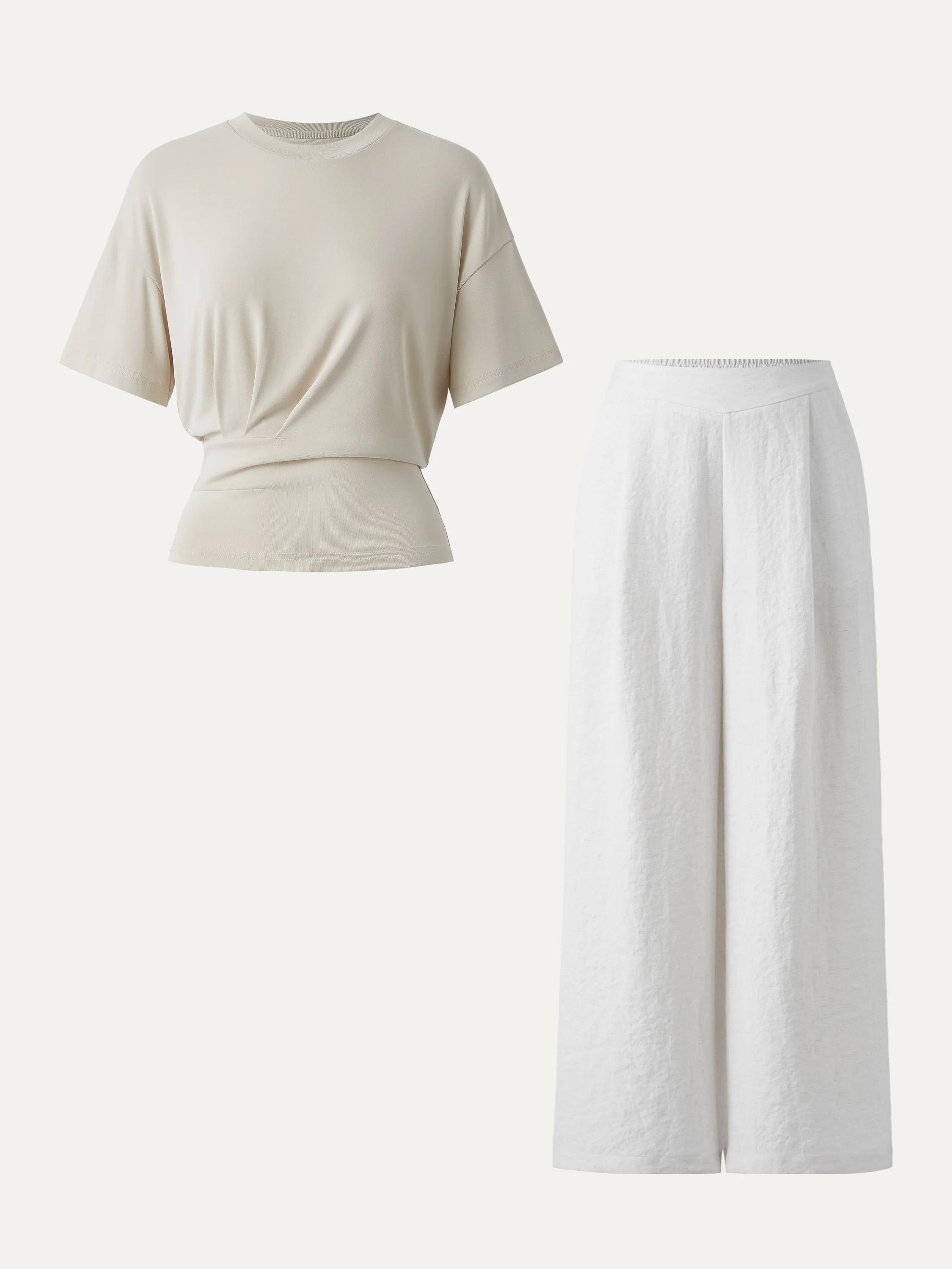 2Pcs Set Crewneck Tee & Mid Rise Wide Leg Pant with Pockets - Image 3