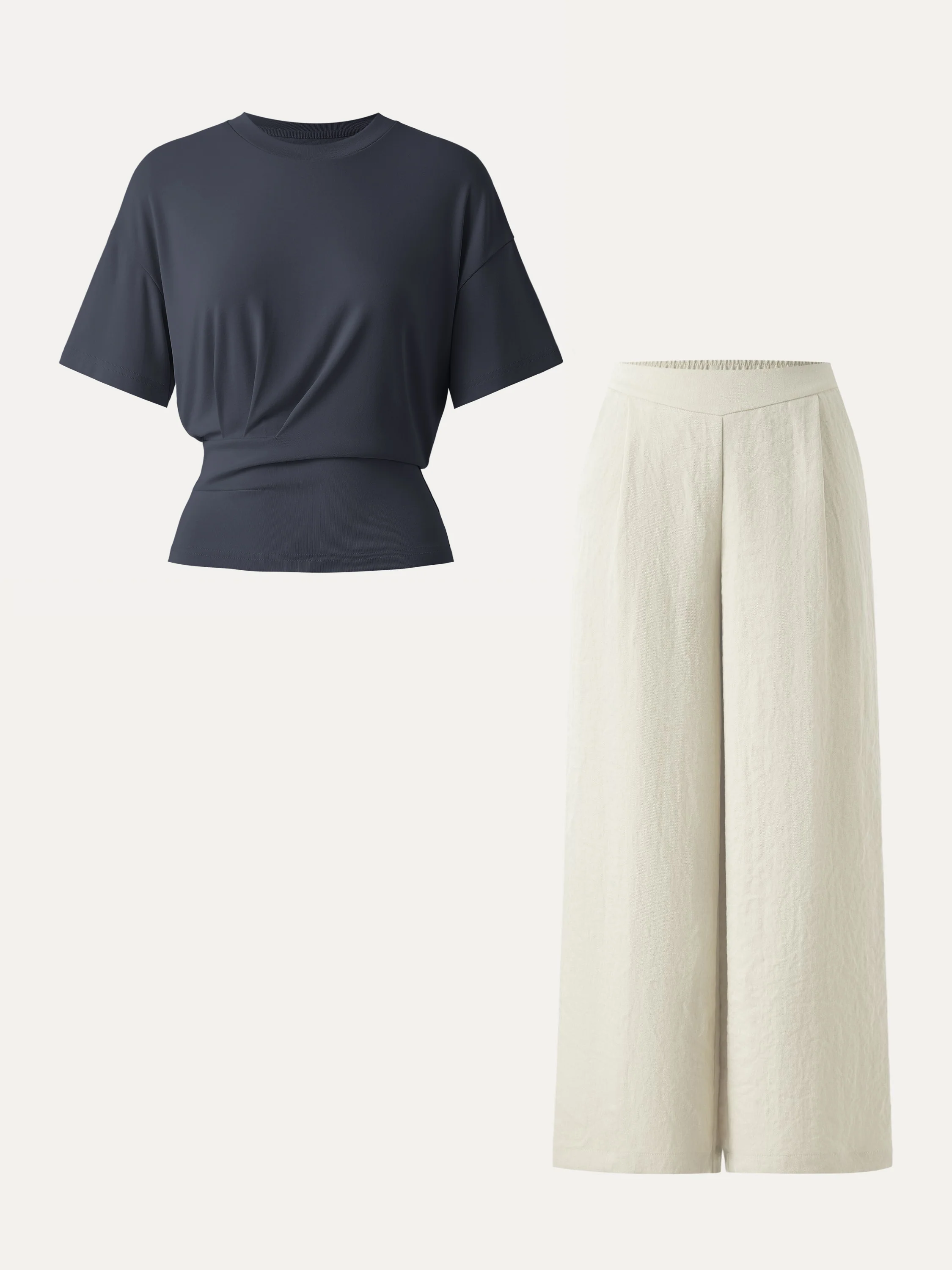 2Pcs Set Crewneck Tee & Mid Rise Wide Leg Pant with Pockets - Image 5