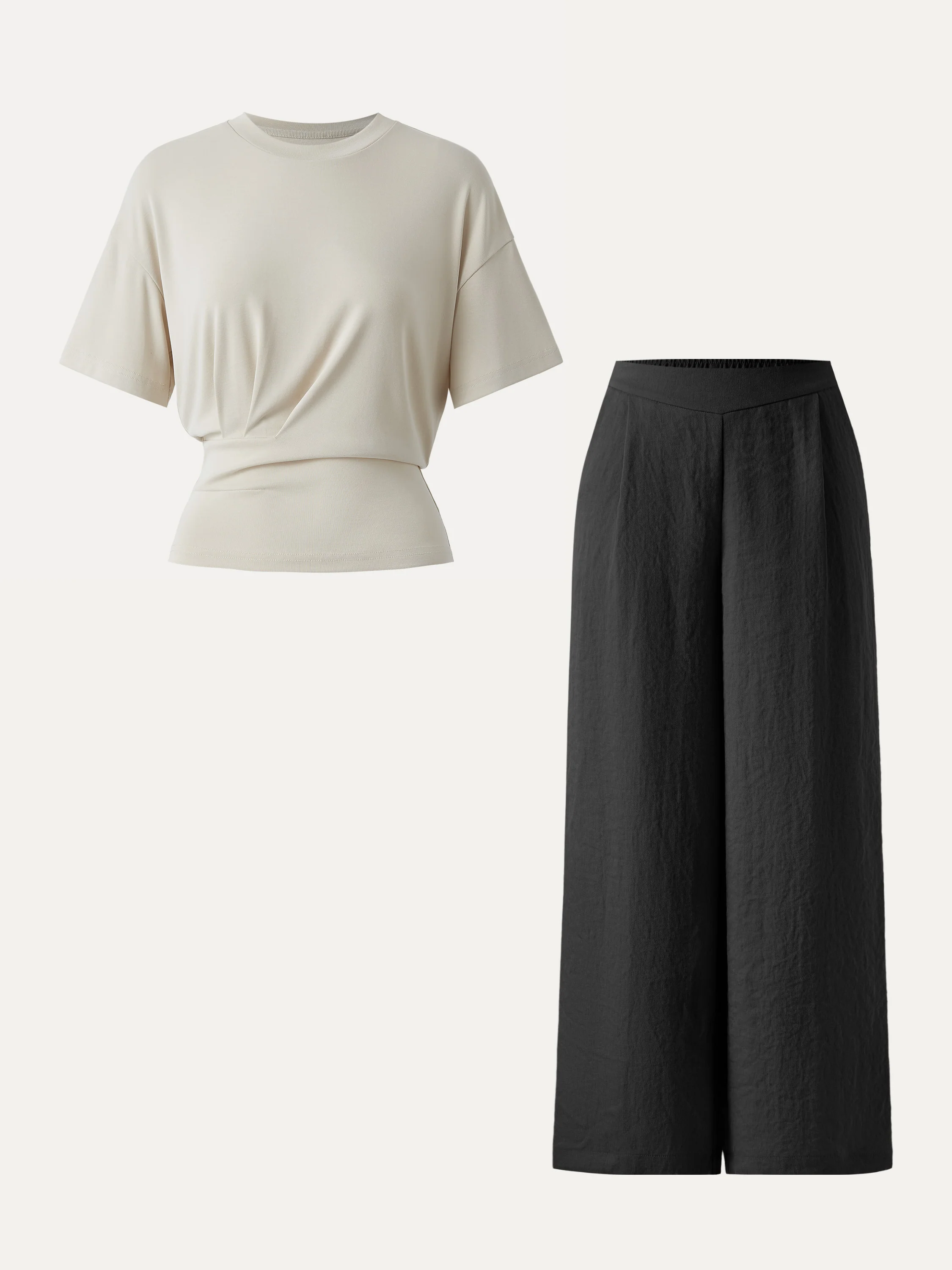 2Pcs Set Crewneck Tee & Mid Rise Wide Leg Pant with Pockets - Image 6