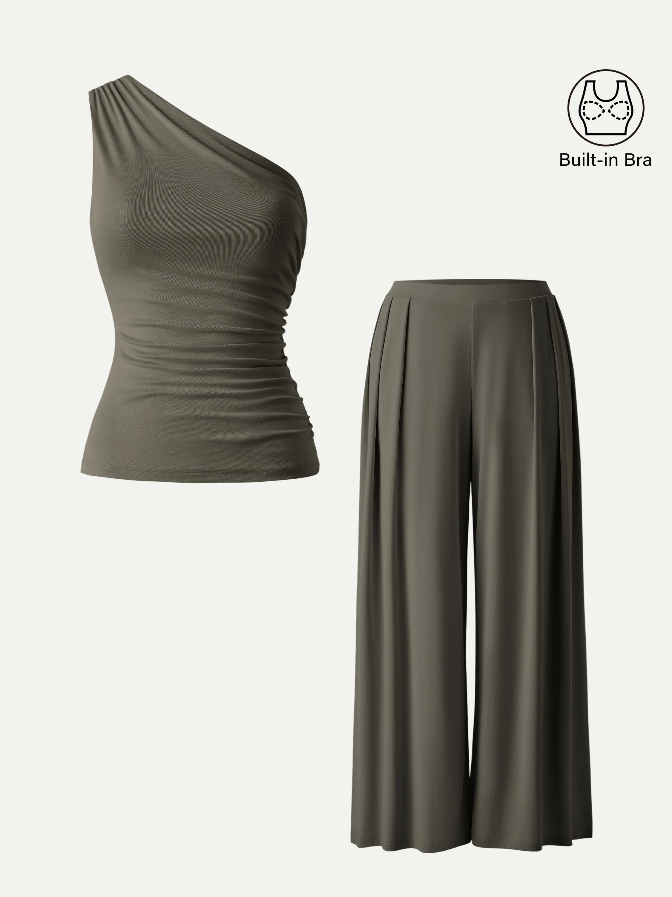2Pcs Set Regular Wide Leg Palazzo Pant with Pockets & Ruched Bra Tank - Image 7
