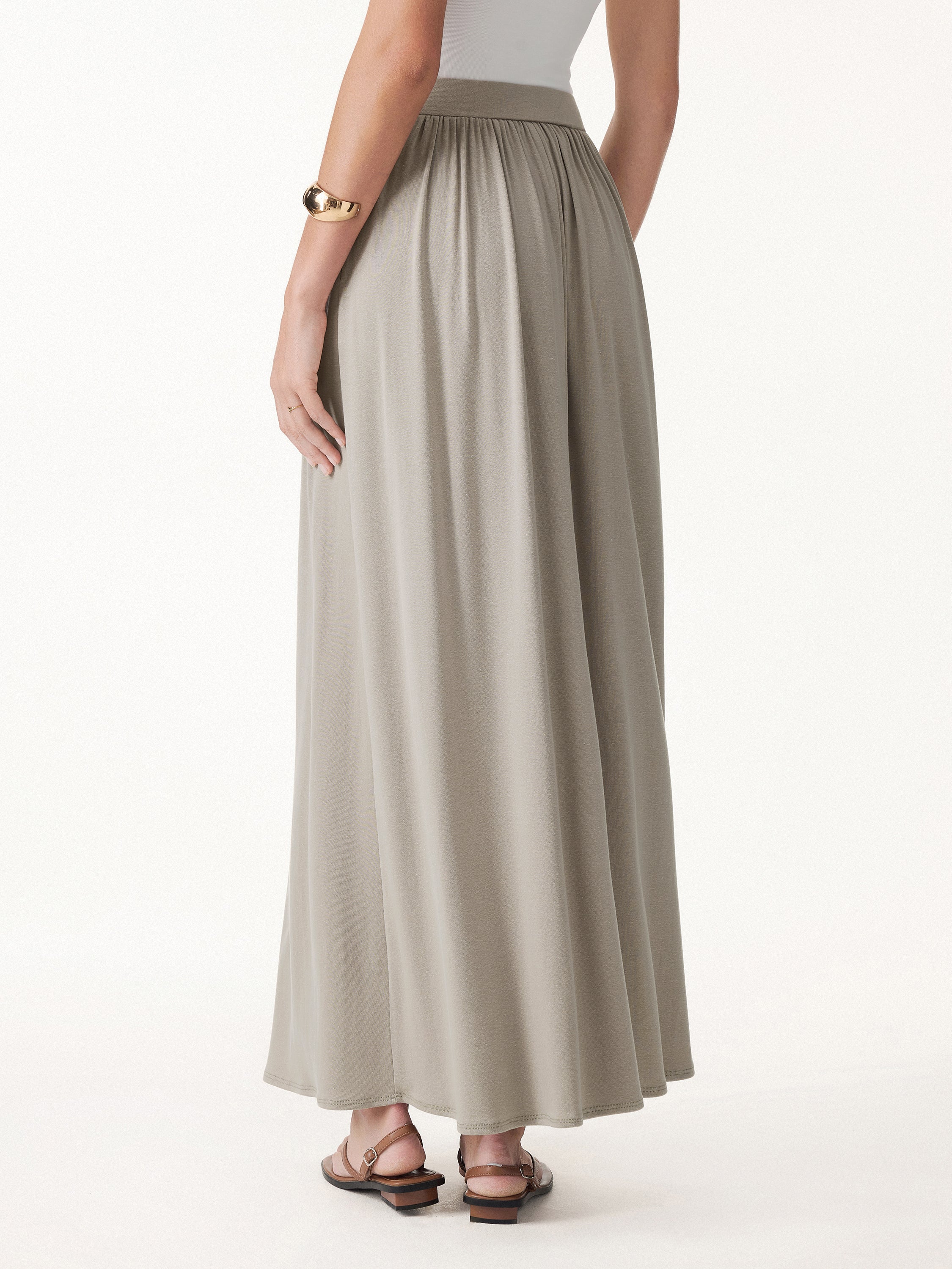 2Pcs Set Spaghetti Bra Top with Side Slit & A-Line Maxi Skirt with Pockets - Image 11