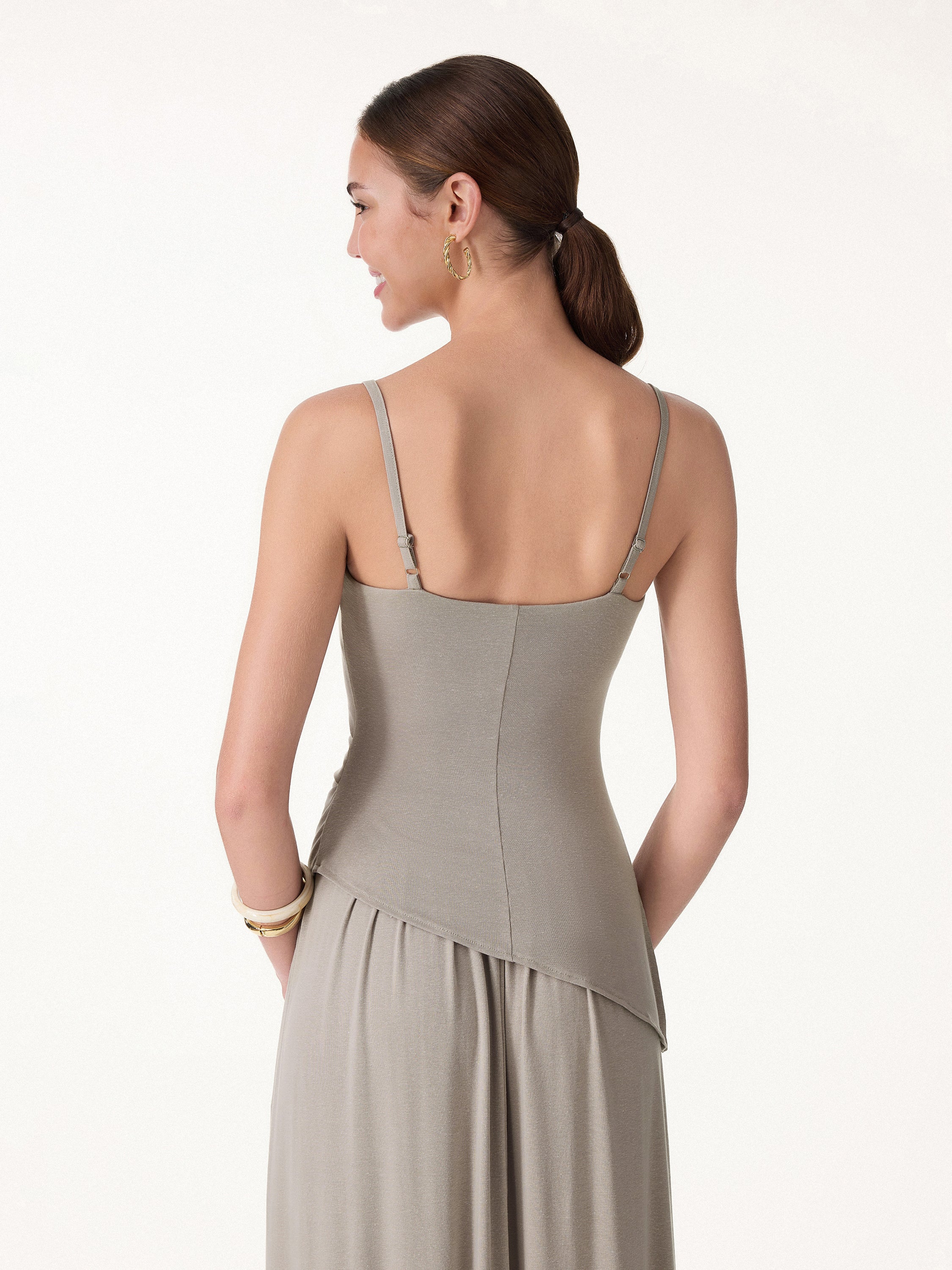 2Pcs Set Spaghetti Bra Top with Side Slit & A-Line Maxi Skirt with Pockets - Image 9