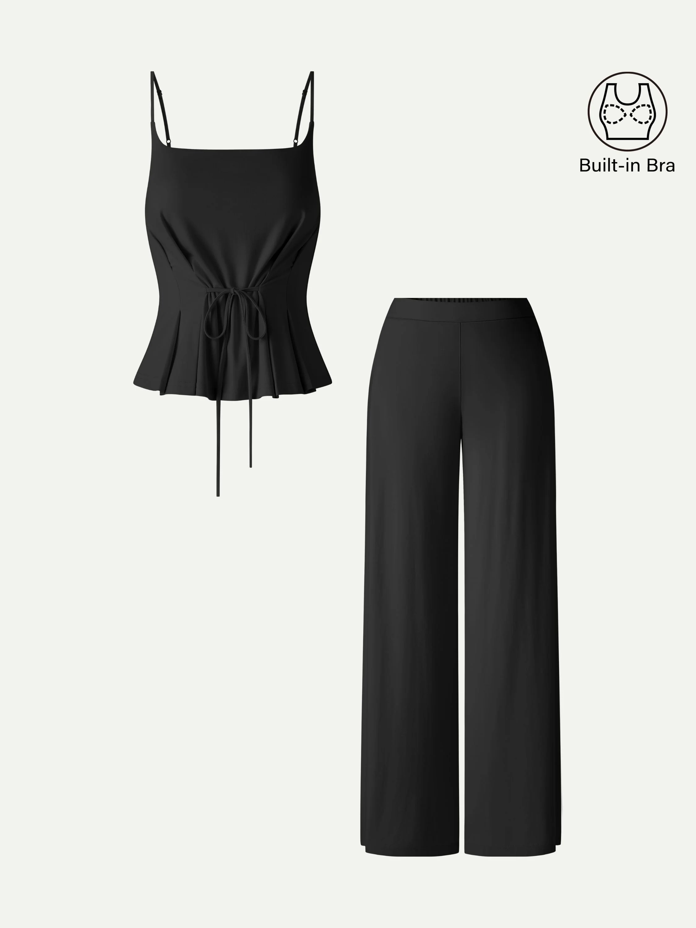 2Pcs Set Spaghetti Brami & Wide Leg Pants with Pockets - Image 15