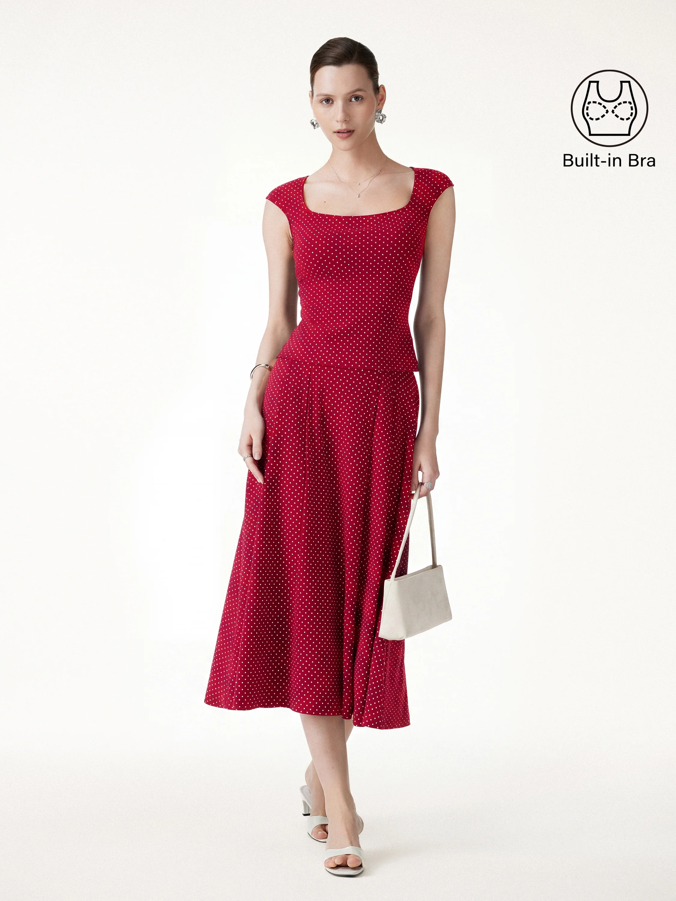 2Pcs Set Square Neck Bra Top & Midi Skirt with Pockets