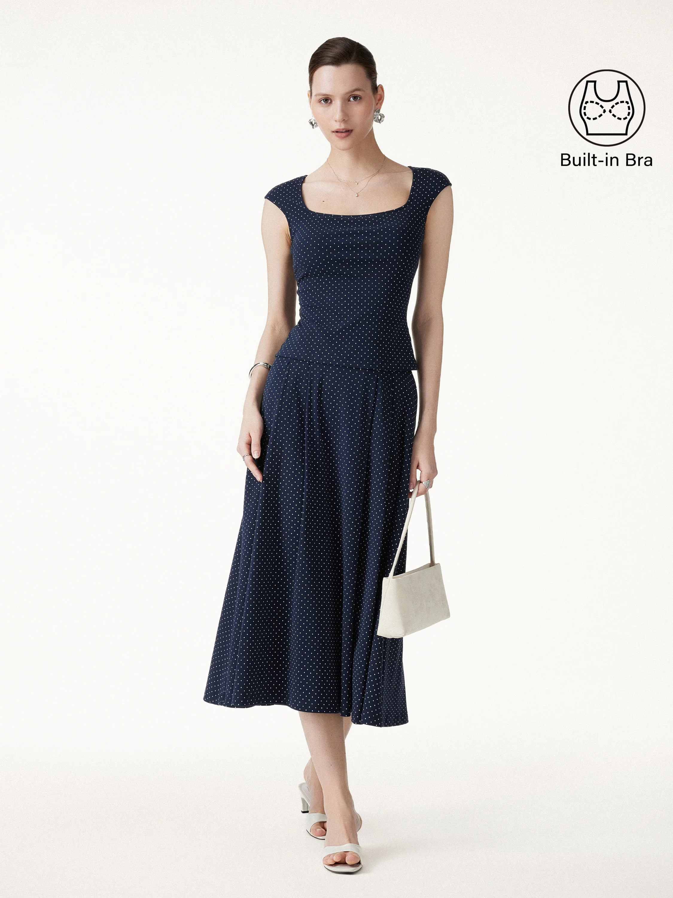 2Pcs Set Square Neck Bra Top & Midi Skirt with Pockets - Image 10