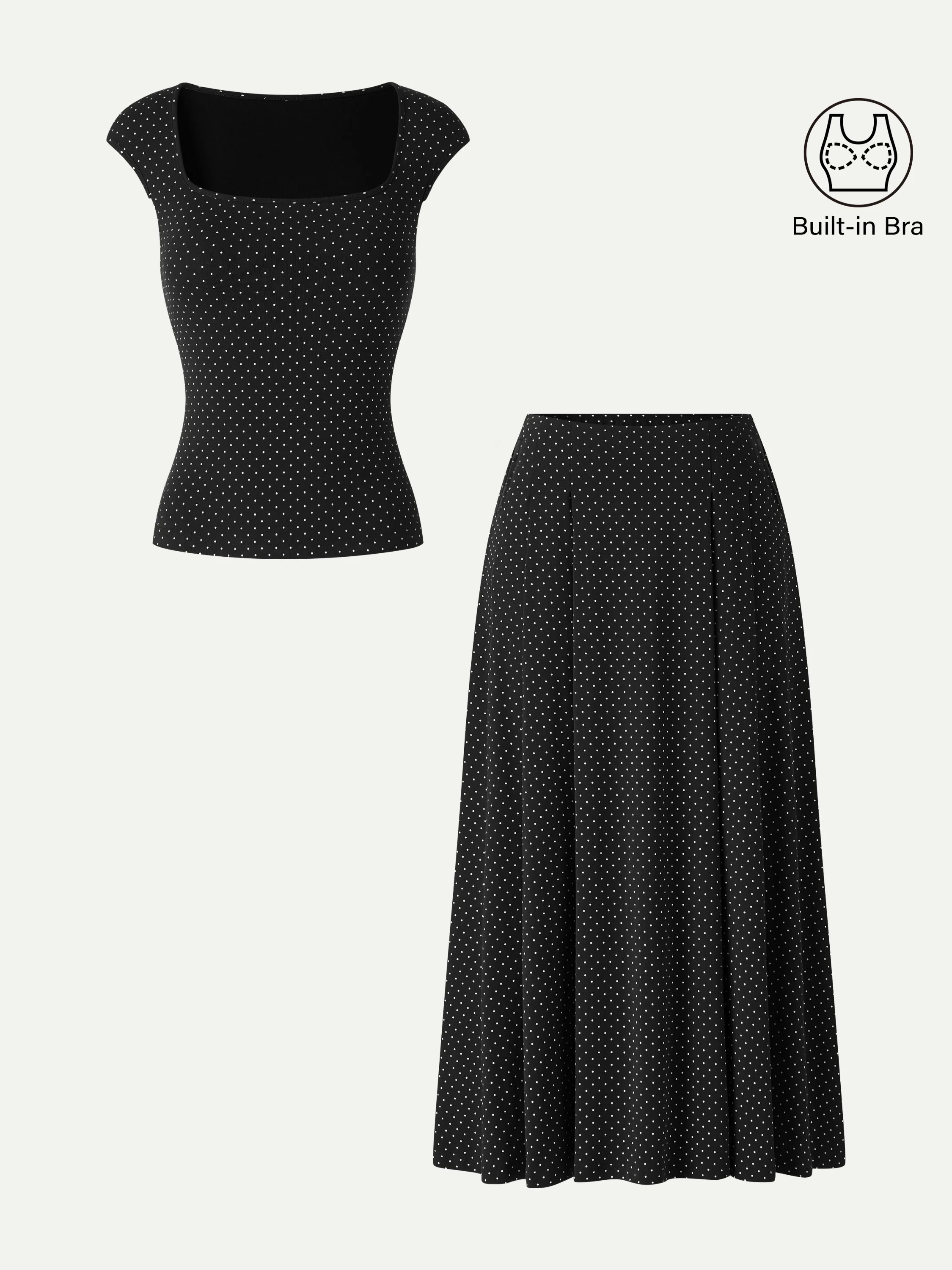 2Pcs Set Square Neck Bra Top & Midi Skirt with Pockets - Image 13