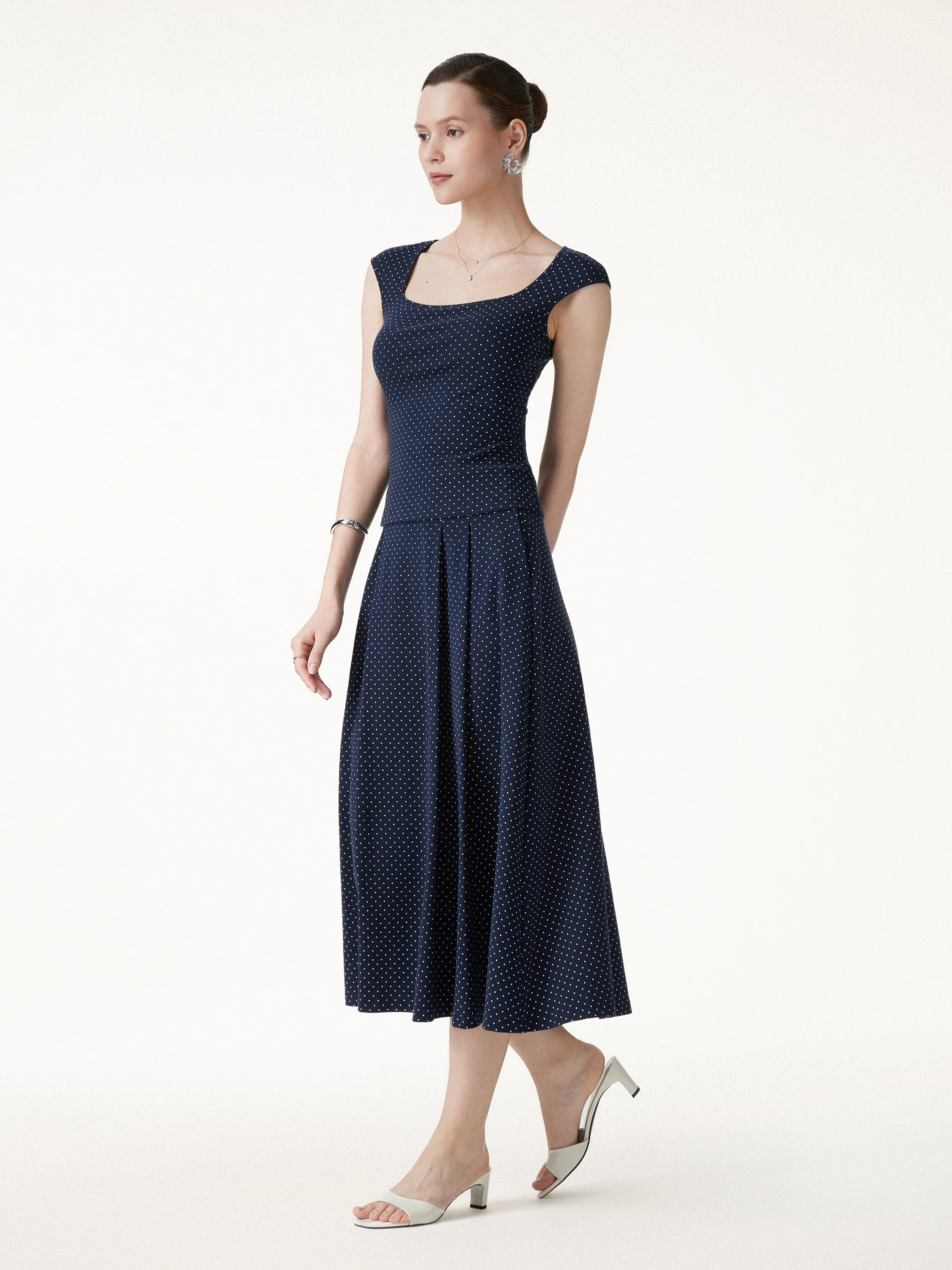 2Pcs Set Square Neck Bra Top & Midi Skirt with Pockets - Image 3