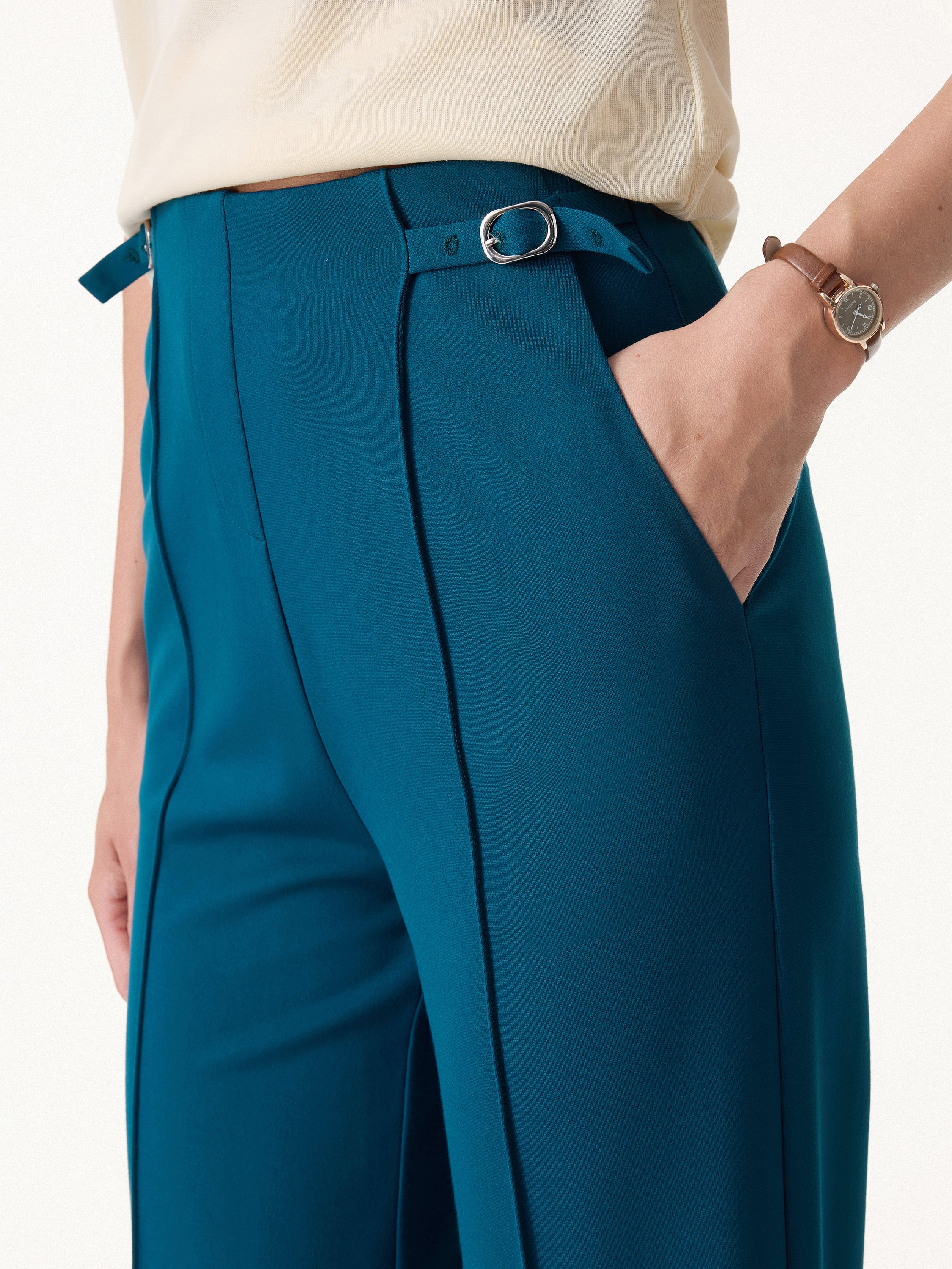4-Way Stretch Drapey High Rise Wide Leg Ankled Pant - Image 4
