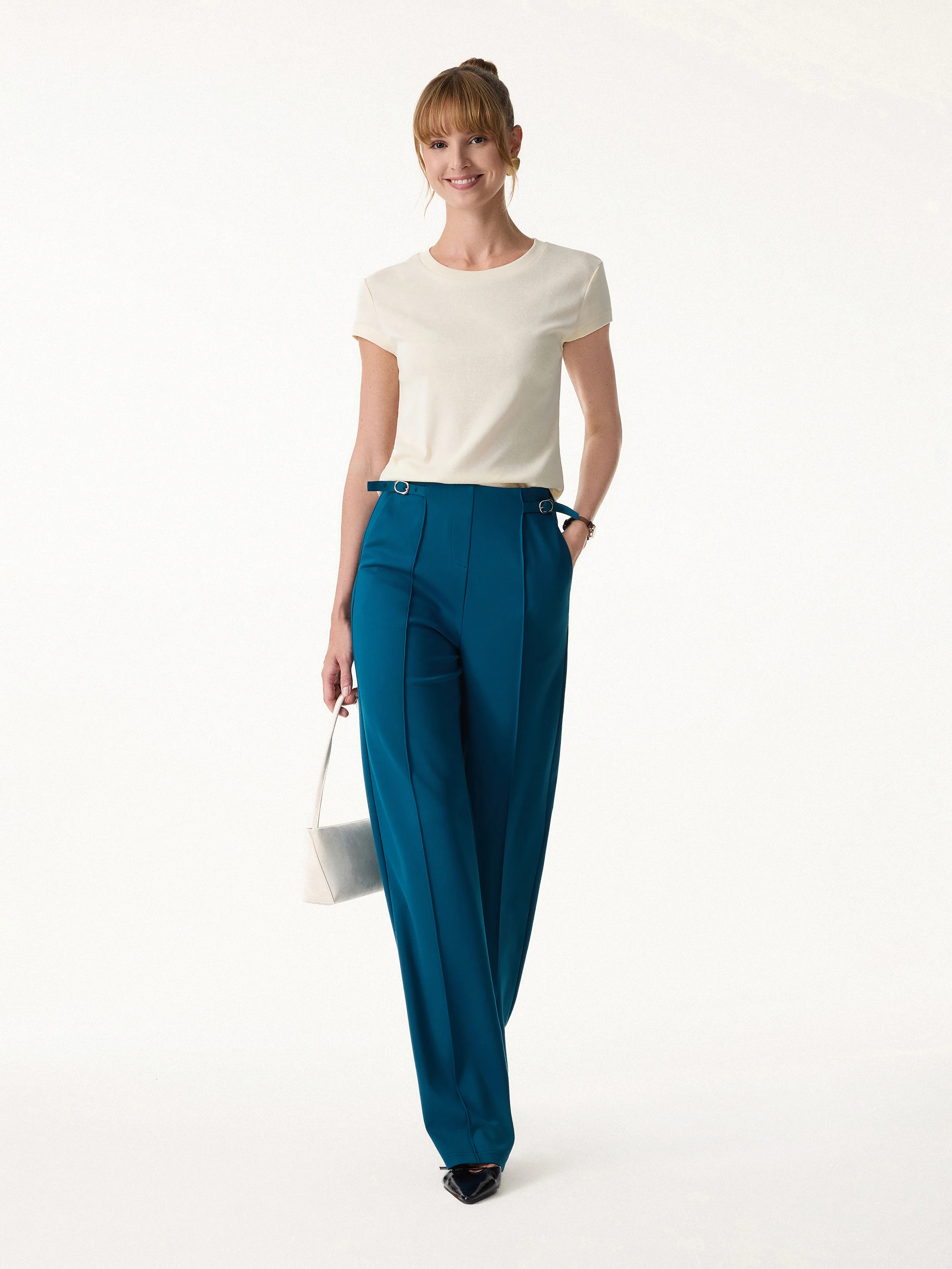 4-Way Stretch Drapey High Rise Wide Leg Ankled Pant - Image 3