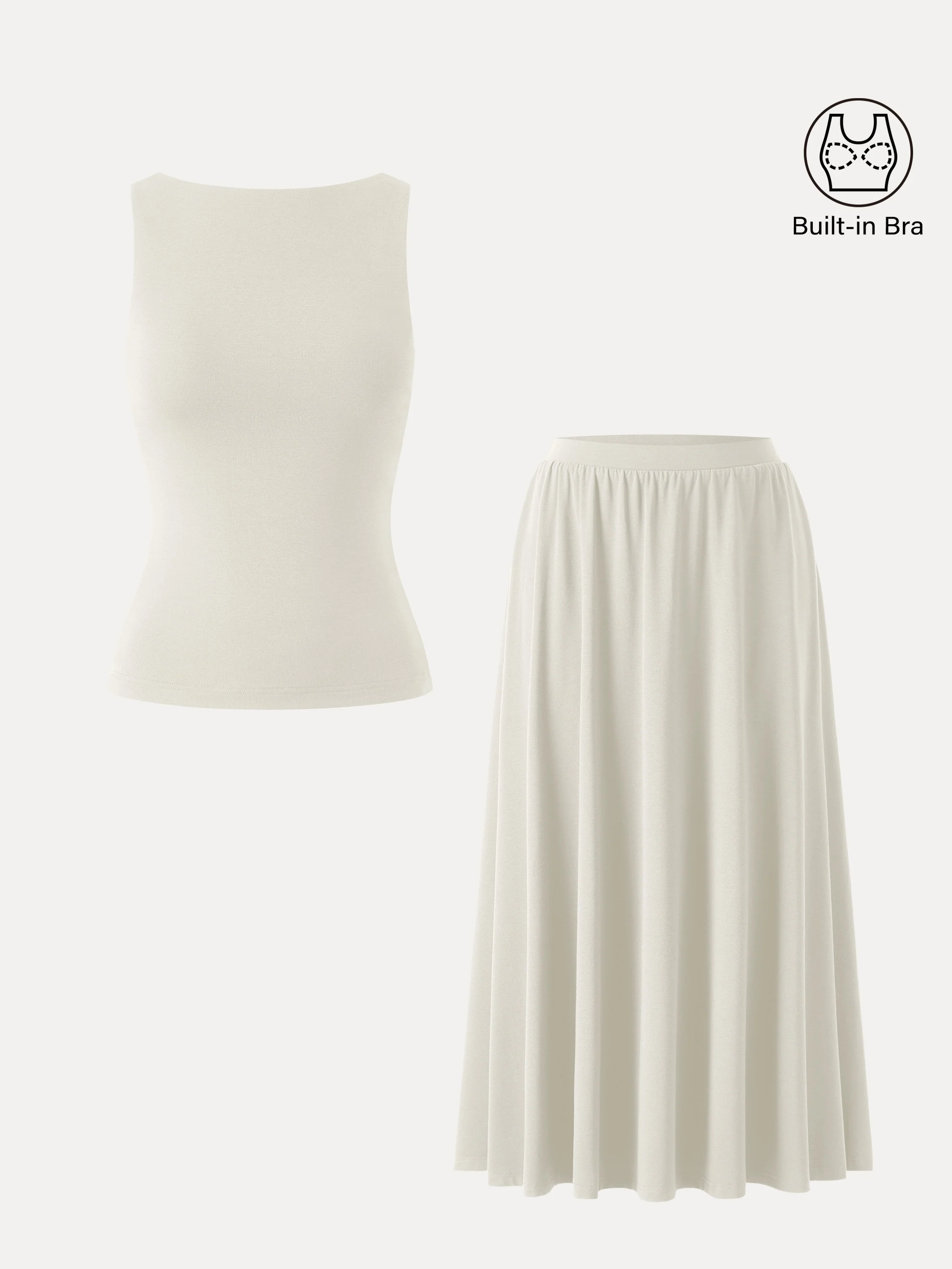 2Pcs Set Stretch Cotton Boatneck Bra Tank & Maxi Umbrella Skirt with Pockets - Image 8