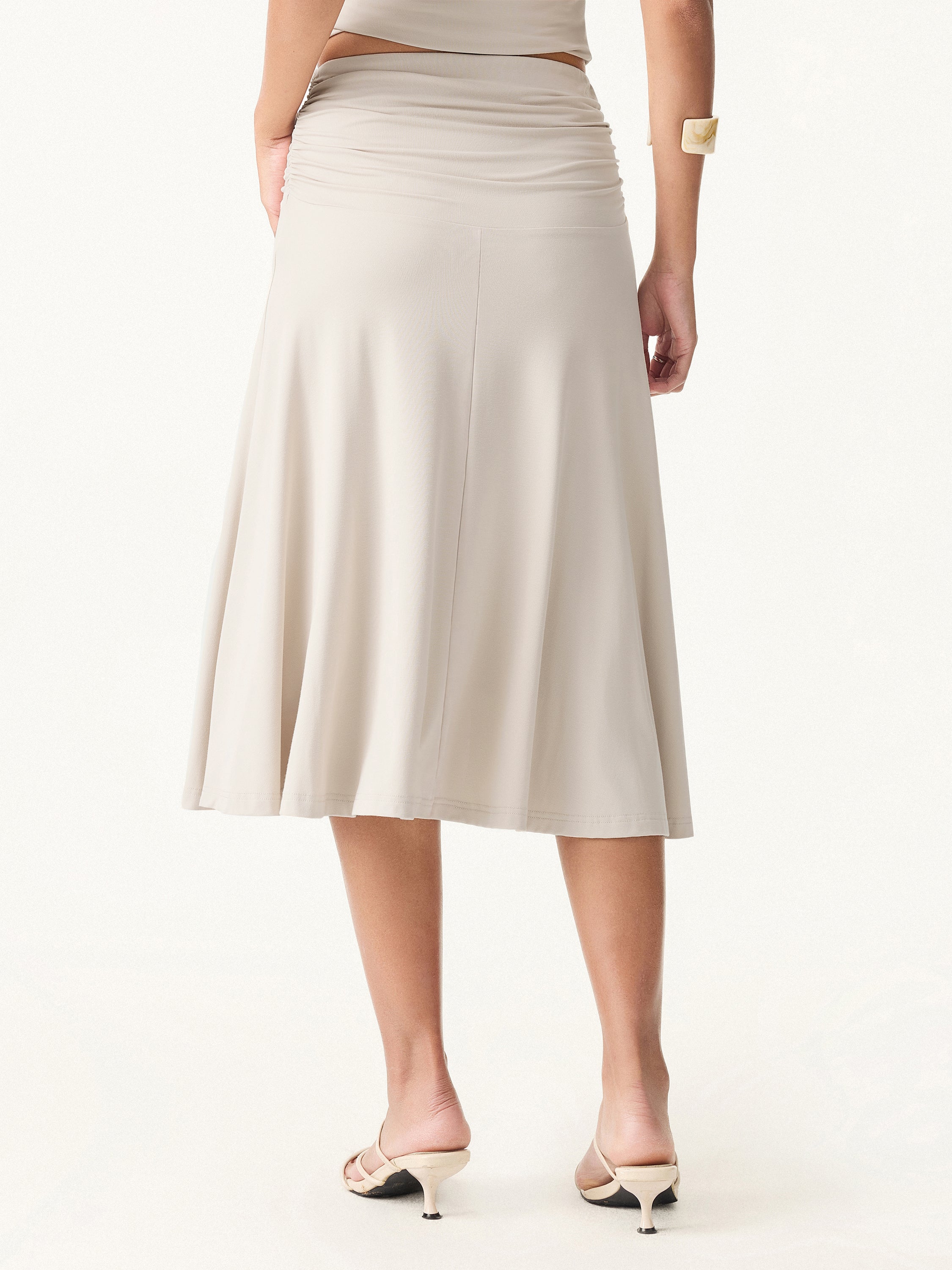 2Pcs Set Surplice V-Neck Bra Top & Side Ruched A-line Midi Skirt - Image 12