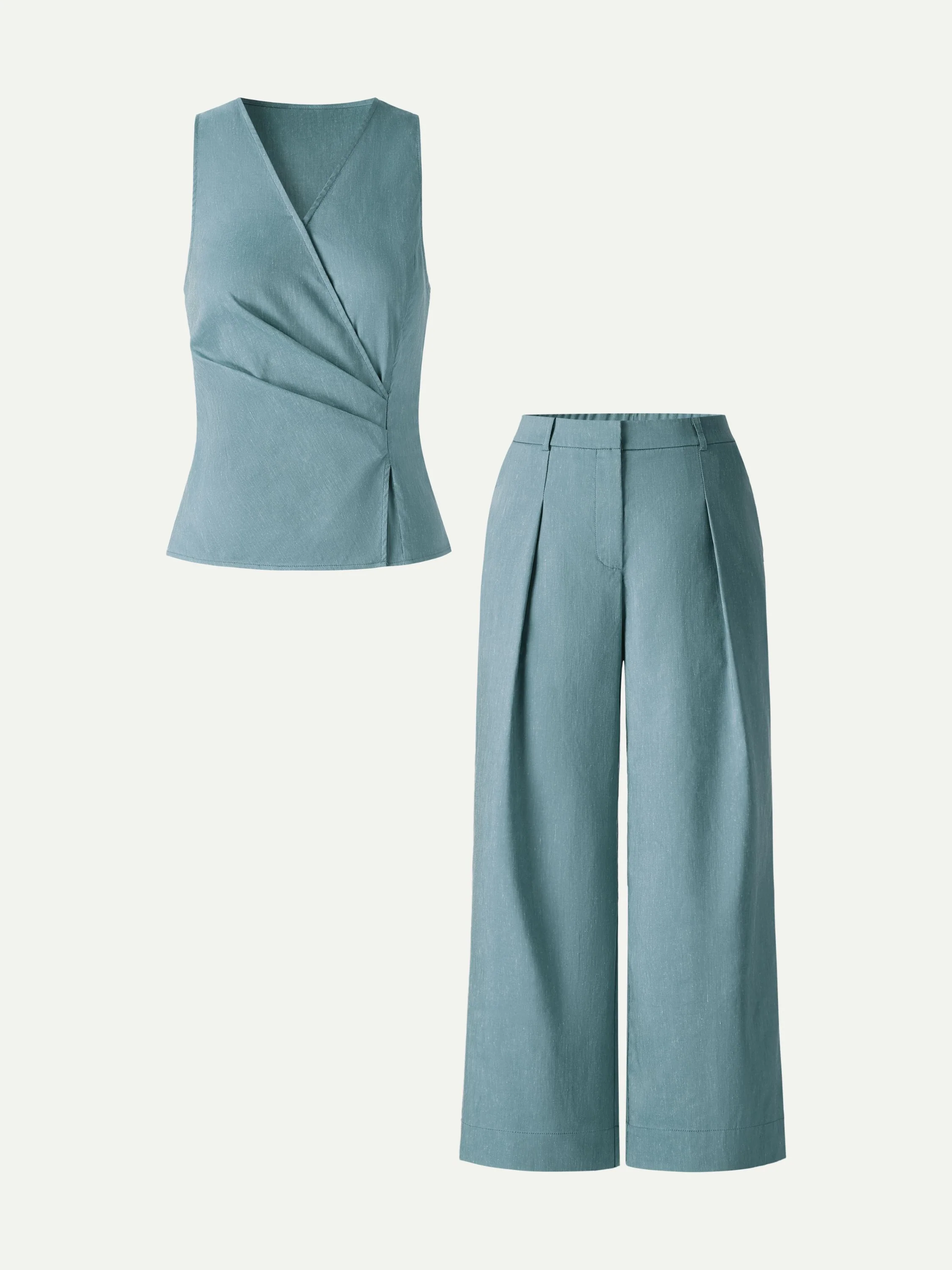 2Pcs Set Top with Side Twist & Cropped Wide Leg Pants - Image 10