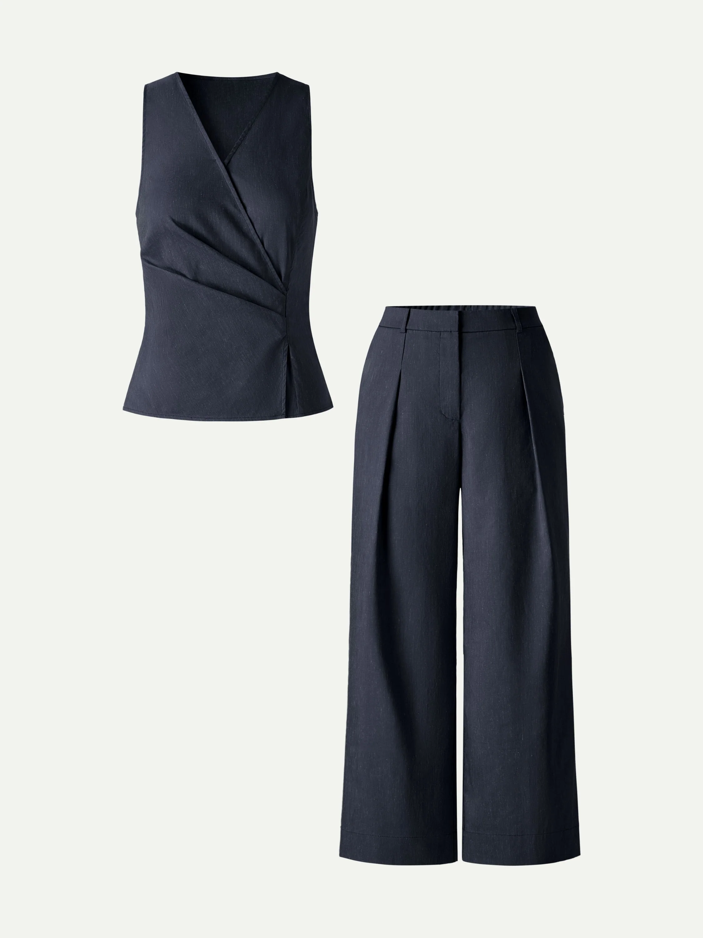 2Pcs Set Top with Side Twist & Cropped Wide Leg Pants - Image 11