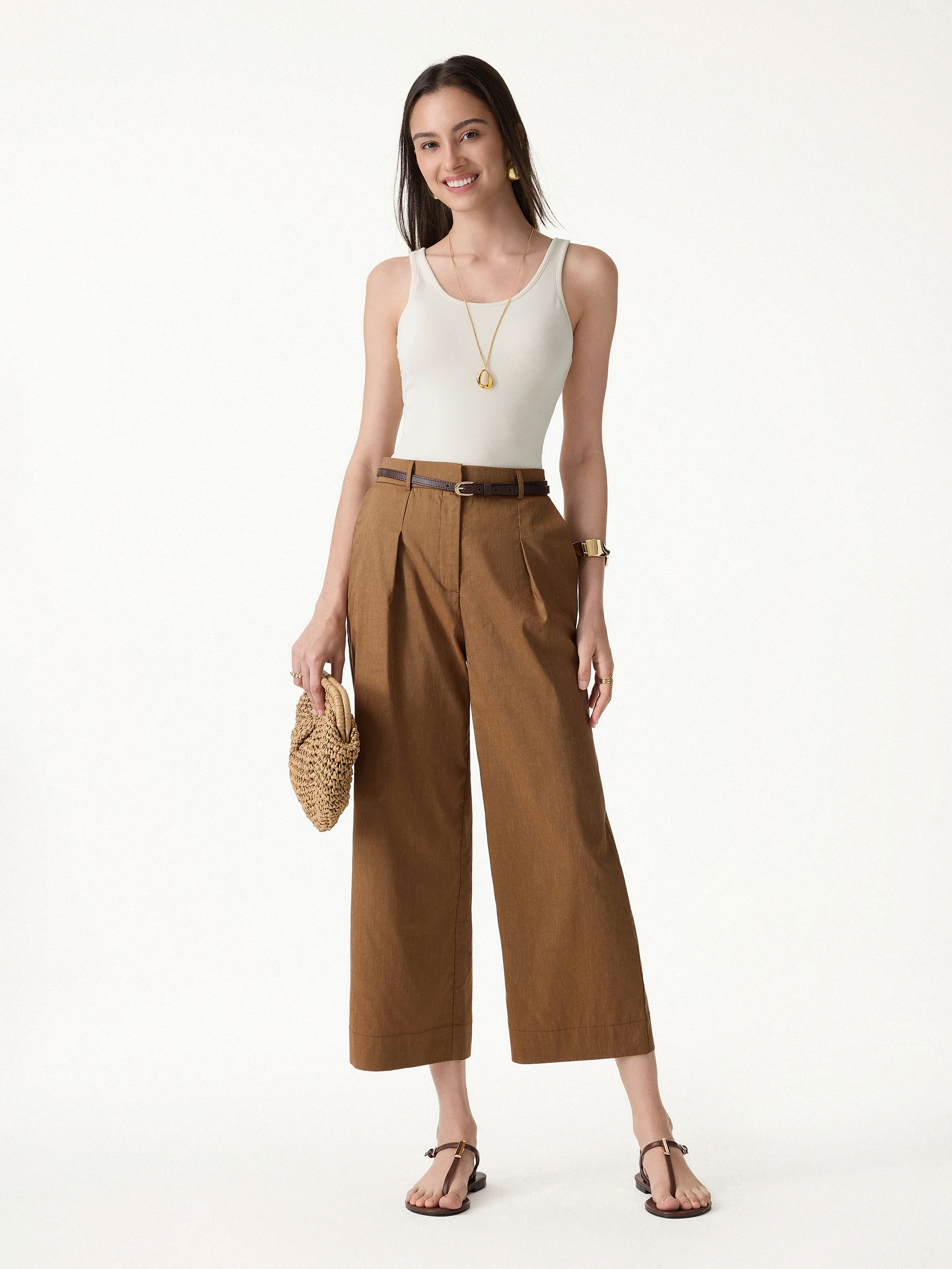 2Pcs Set Top with Side Twist & Cropped Wide Leg Pants - Image 7