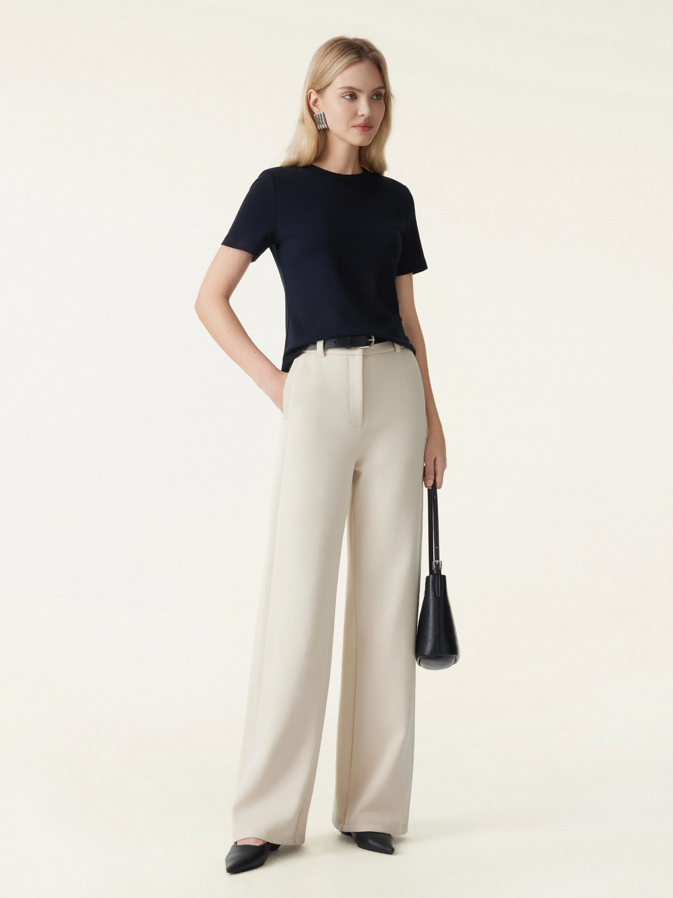 2Pcs Set Boatneck Angled Tee & Mid Rise Wide Leg Trousers - Image 17