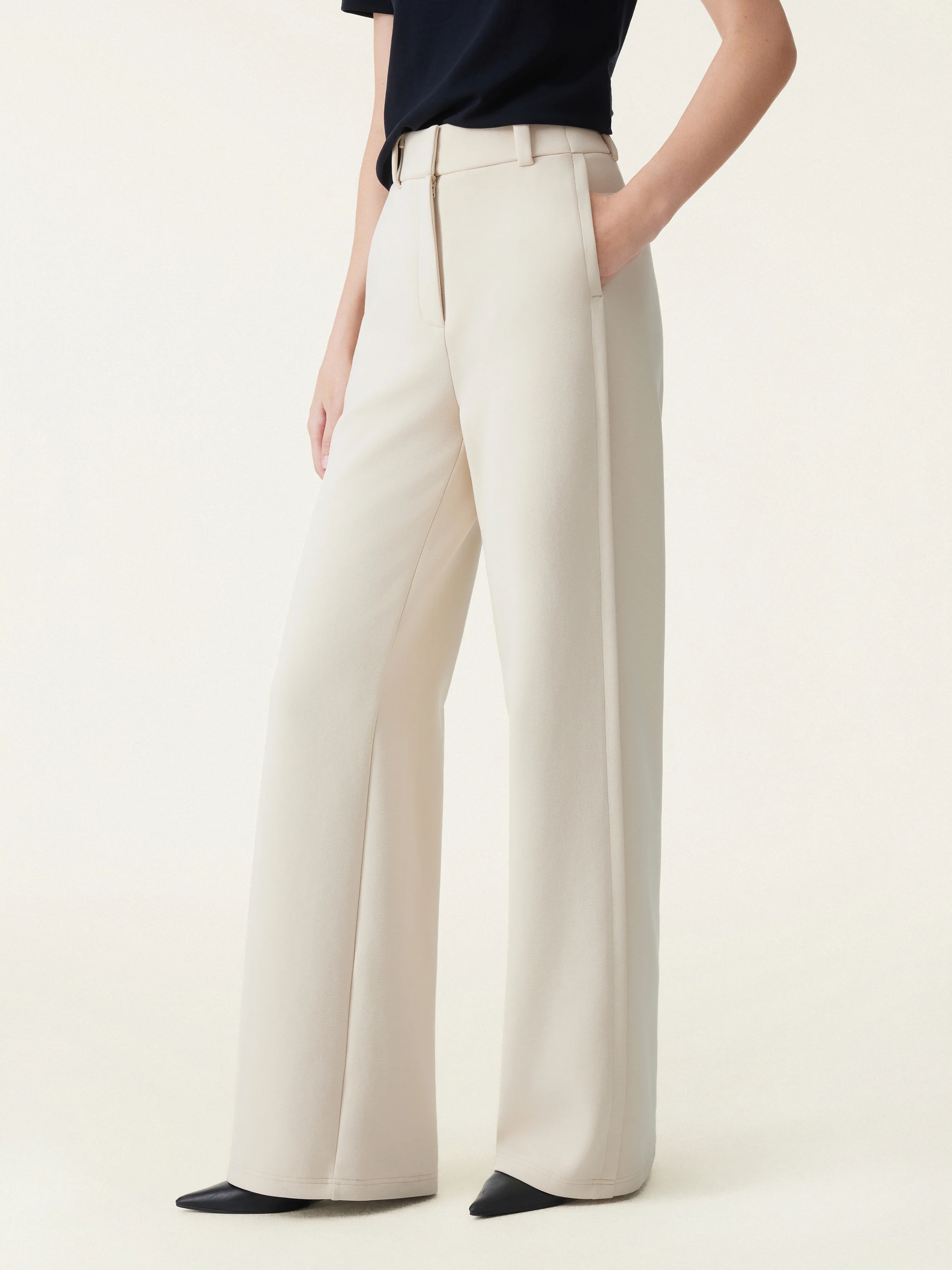 Stretchy Mid Rise Fly-Front Wide Leg Trouser - Image 10