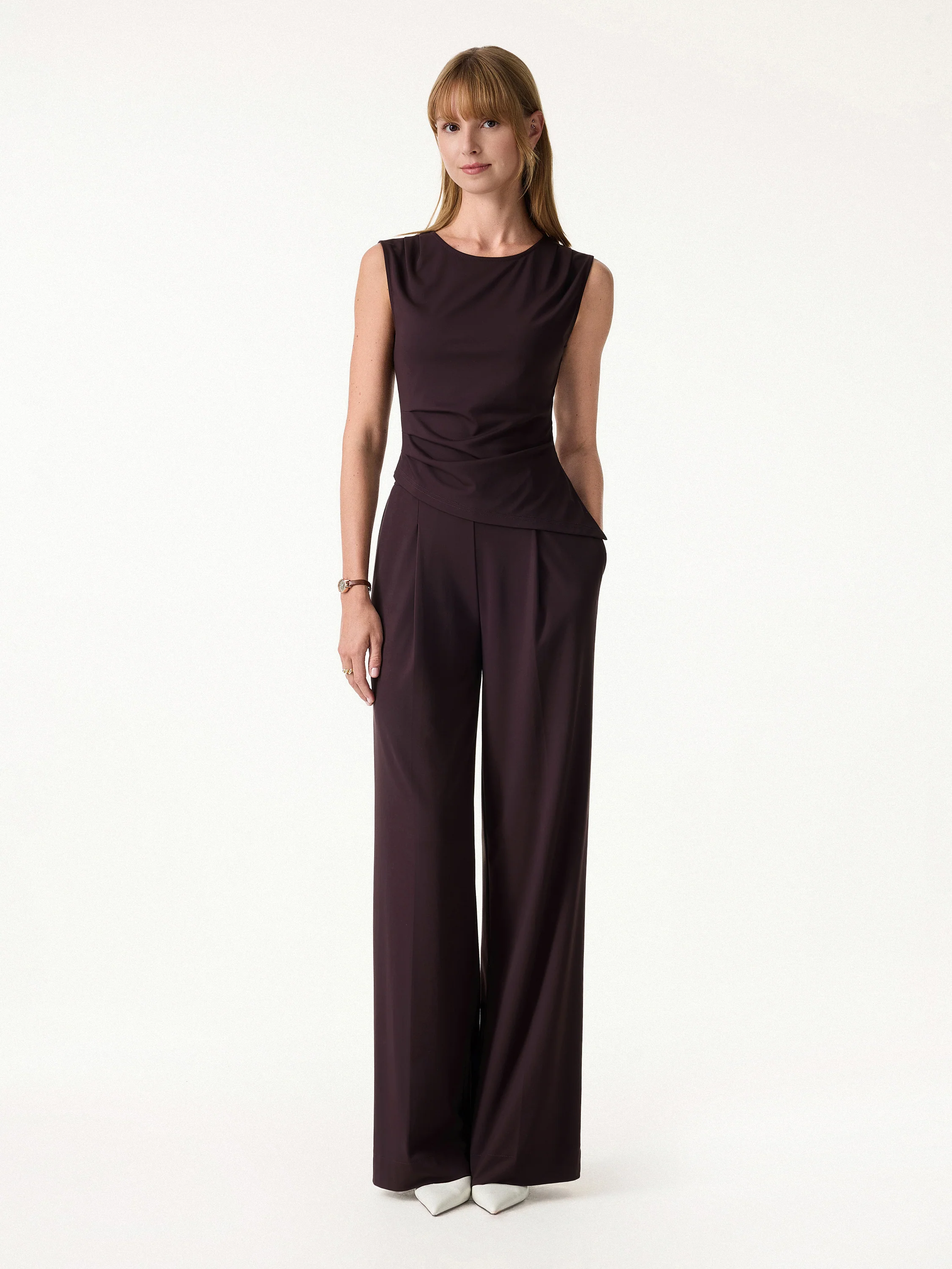 2Pcs Set Tucked Asymmetrical Hem Top & High Rise Wide Leg Pant - Image 7