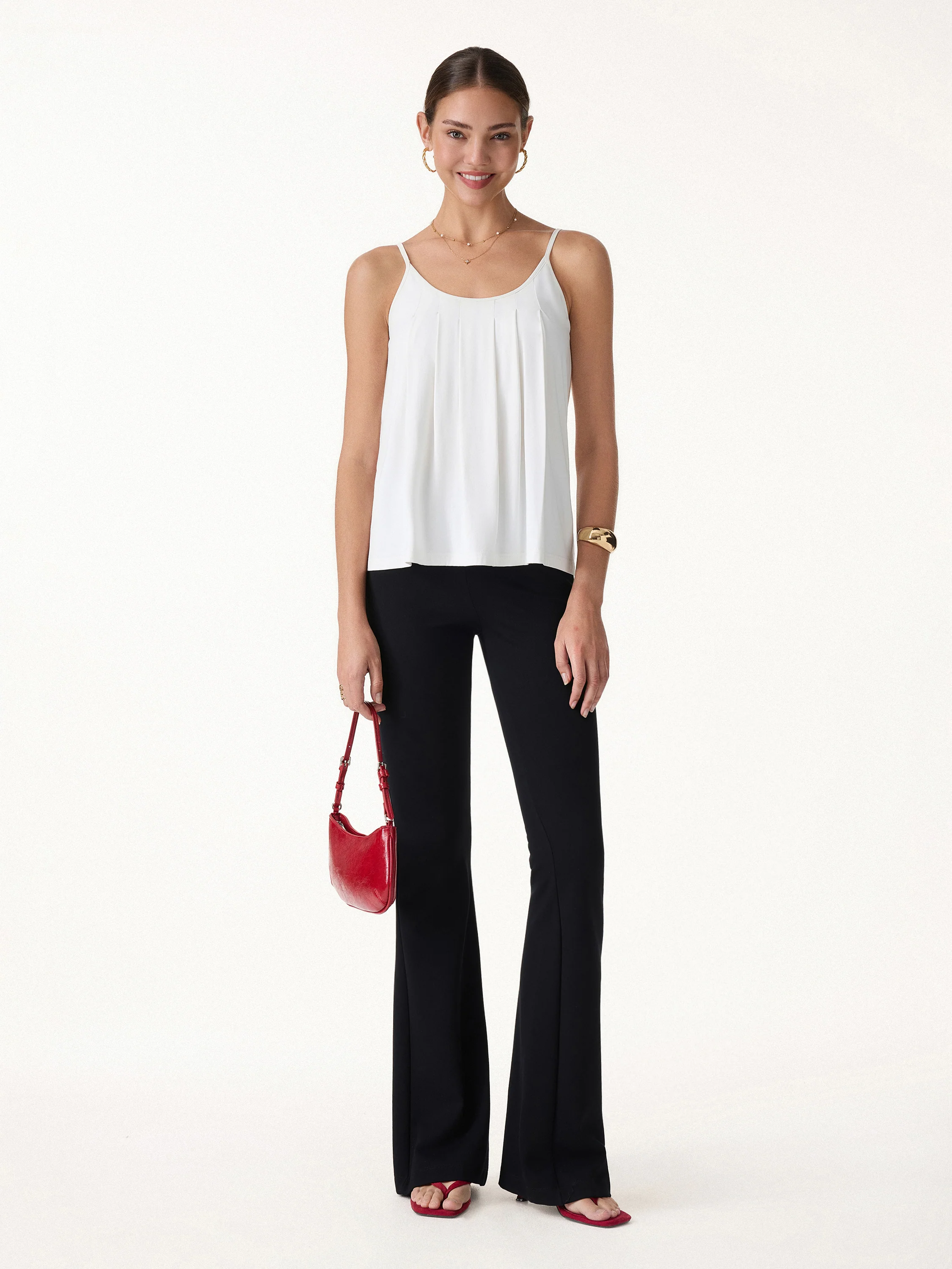 U-Neck Pleated Spaghetti Bra Tank - Image 3