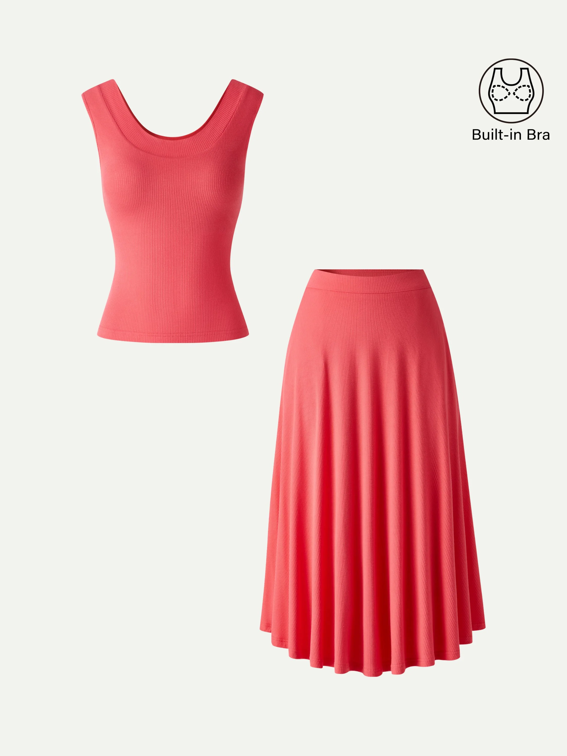2Pcs Set U-Neck Bra Tank & Midi Skirt with Pockets - Image 10