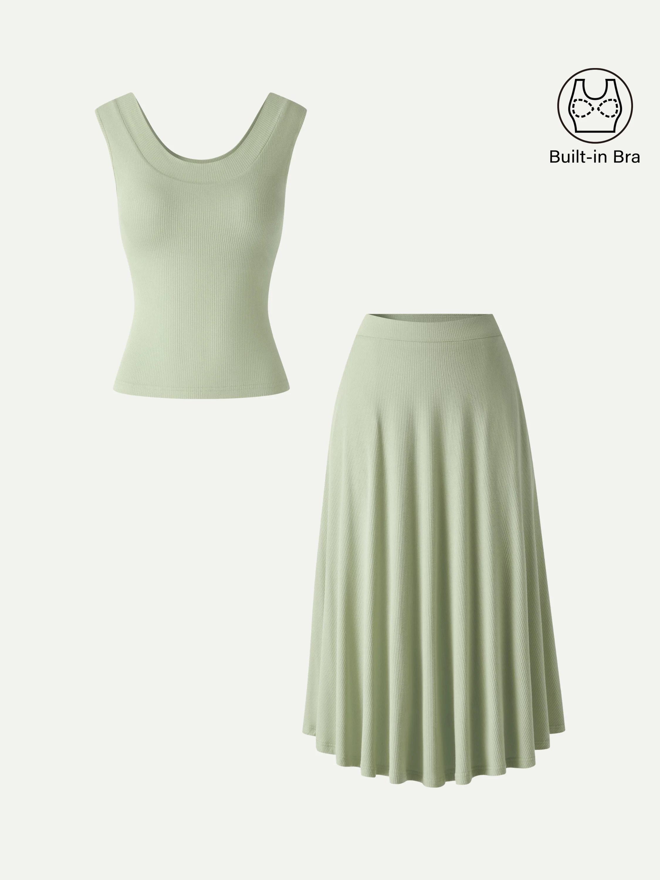 2Pcs Set U-Neck Bra Tank & Midi Skirt with Pockets - Image 11