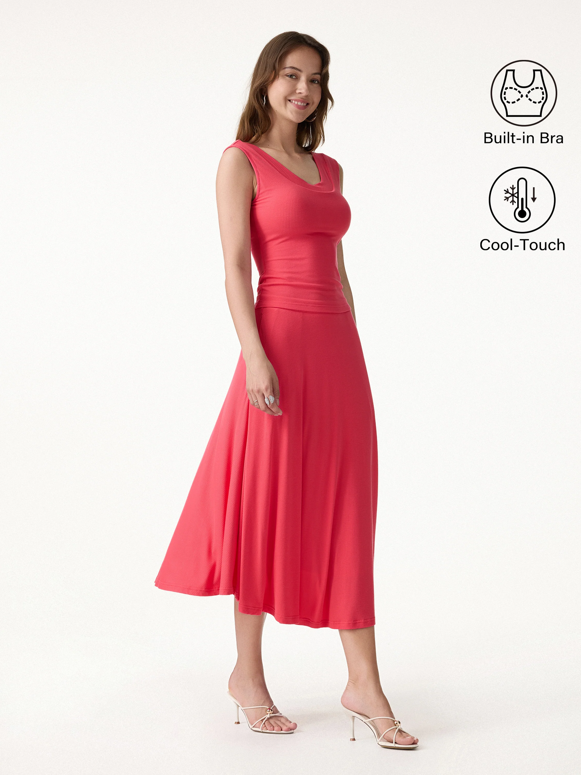 2Pcs Set U-Neck Bra Tank & Midi Skirt with Pockets - Image 2
