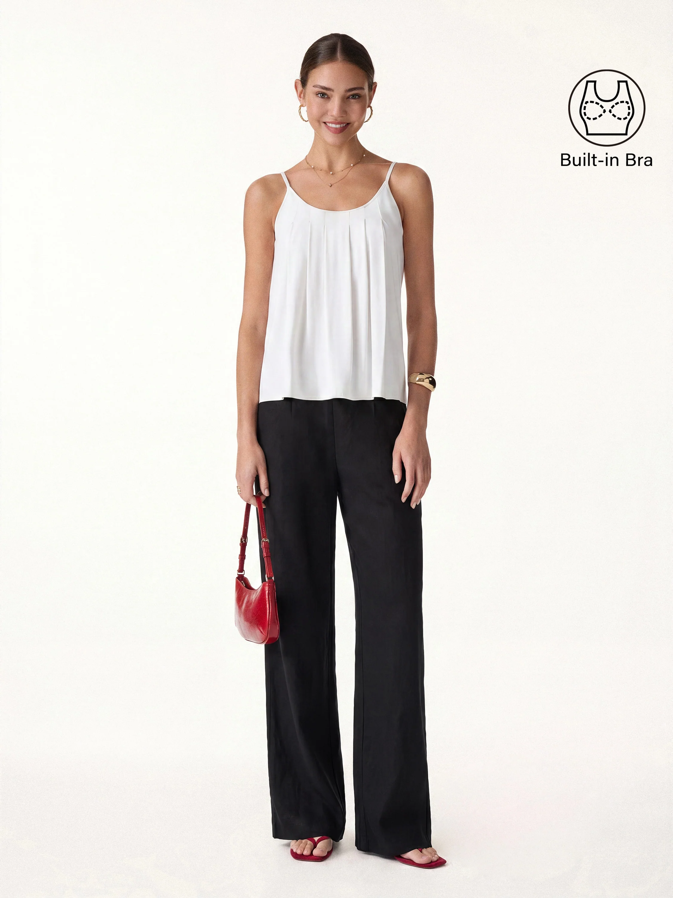 2Pcs Set U-Neck Spaghetti Bra Tank & Mid Rise Straight Leg Pant