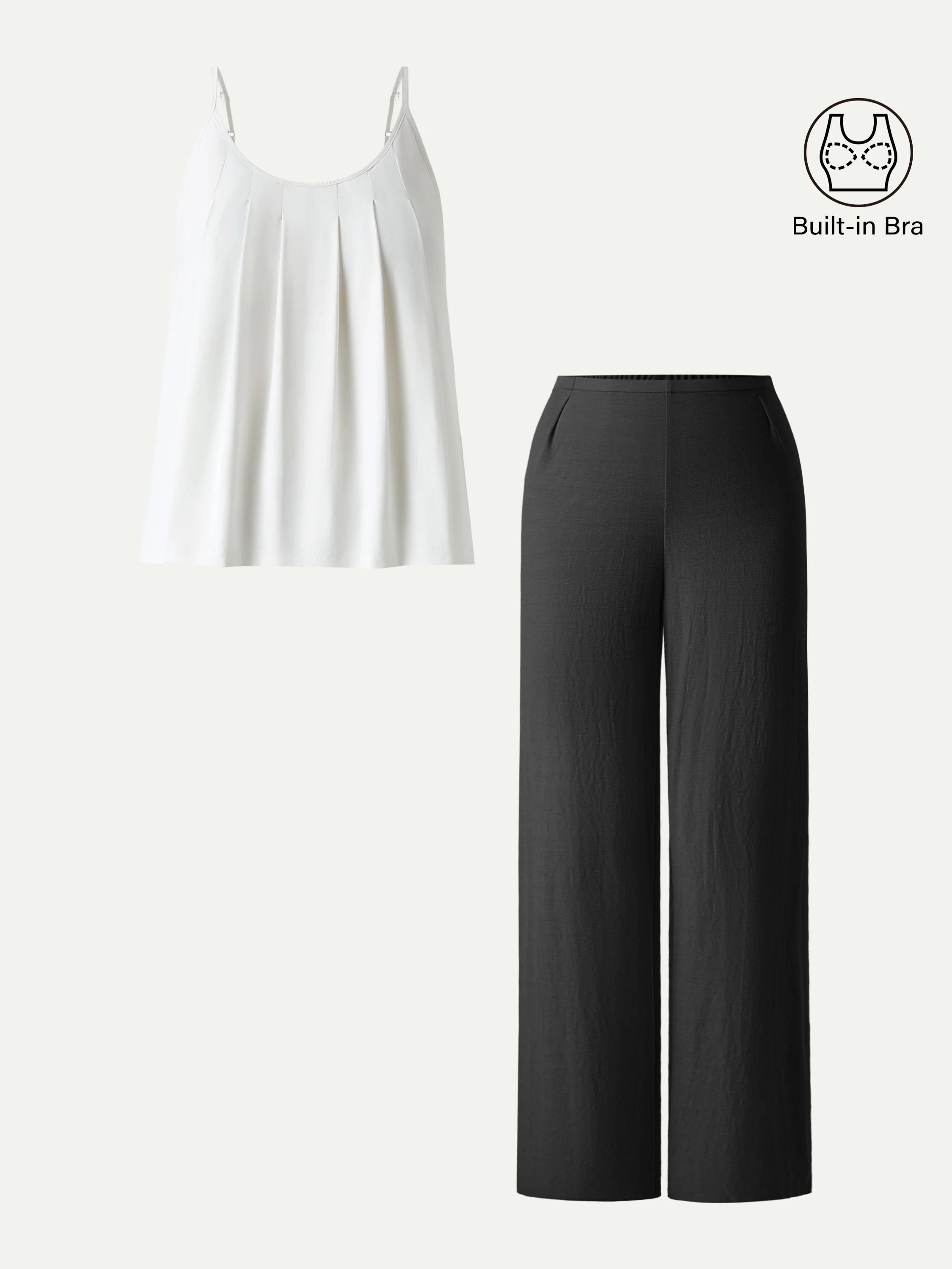 2Pcs Set U-Neck Spaghetti Bra Tank & Mid Rise Straight Leg Pant - Image 2