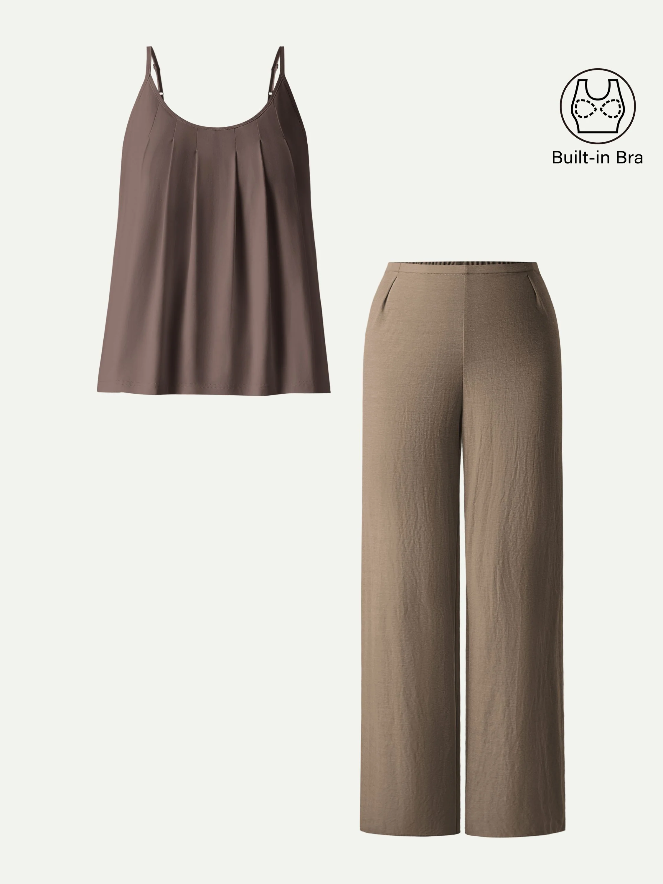 2Pcs Set U-Neck Spaghetti Bra Tank & Mid Rise Straight Leg Pant - Image 3