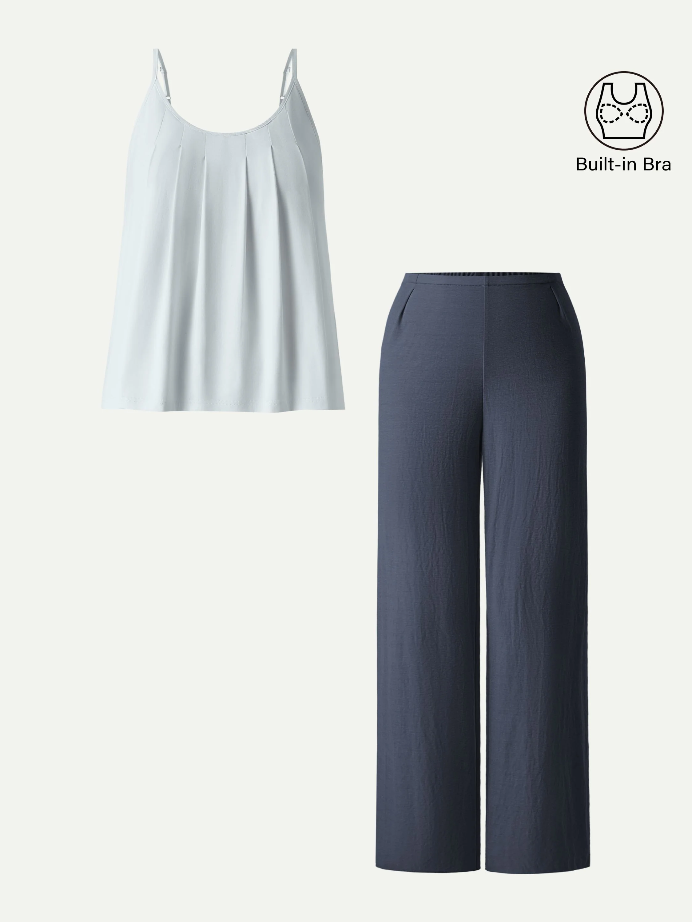 2Pcs Set U-Neck Spaghetti Bra Tank & Mid Rise Straight Leg Pant - Image 4