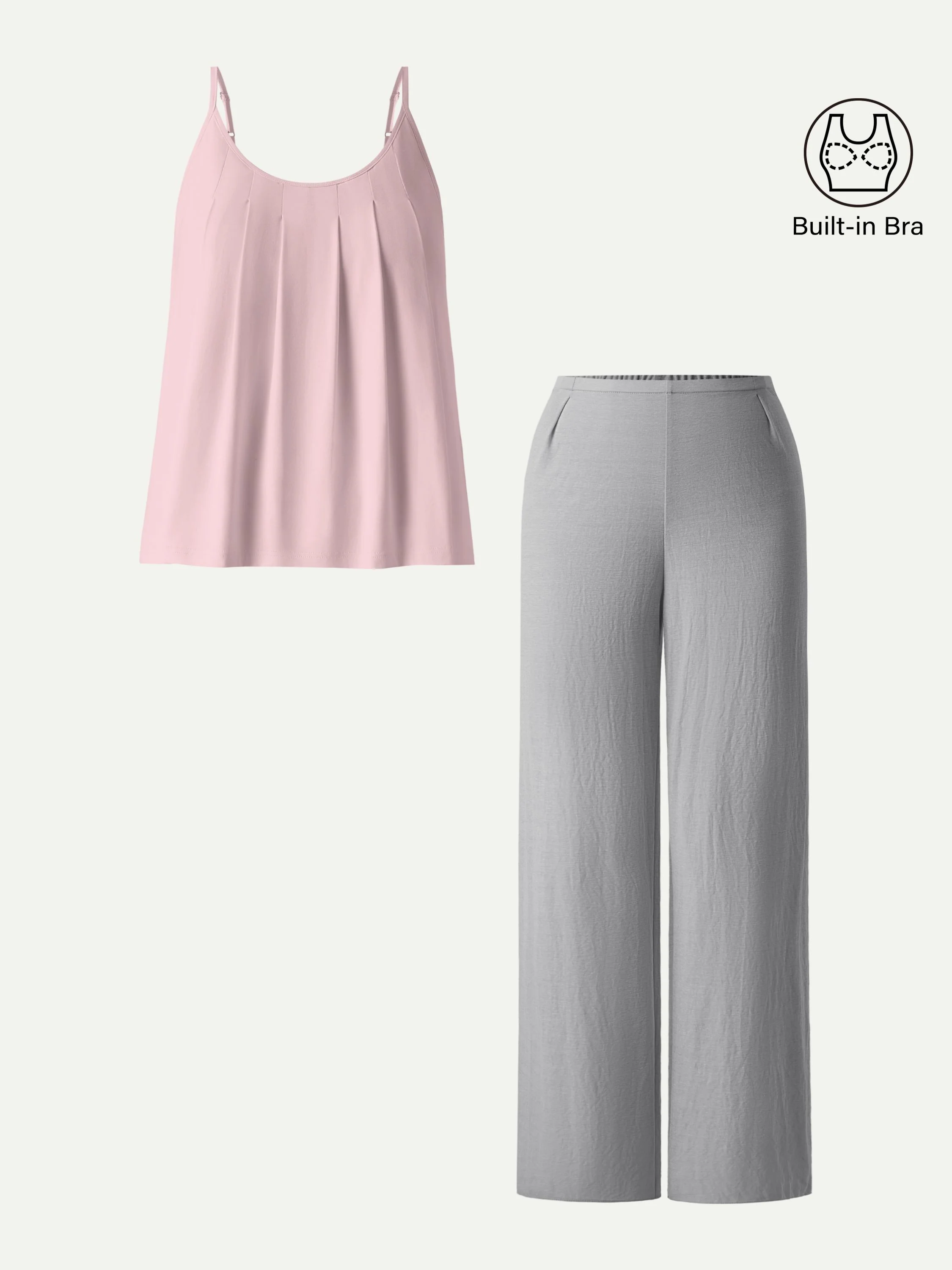 2Pcs Set U-Neck Spaghetti Bra Tank & Mid Rise Straight Leg Pant - Image 5
