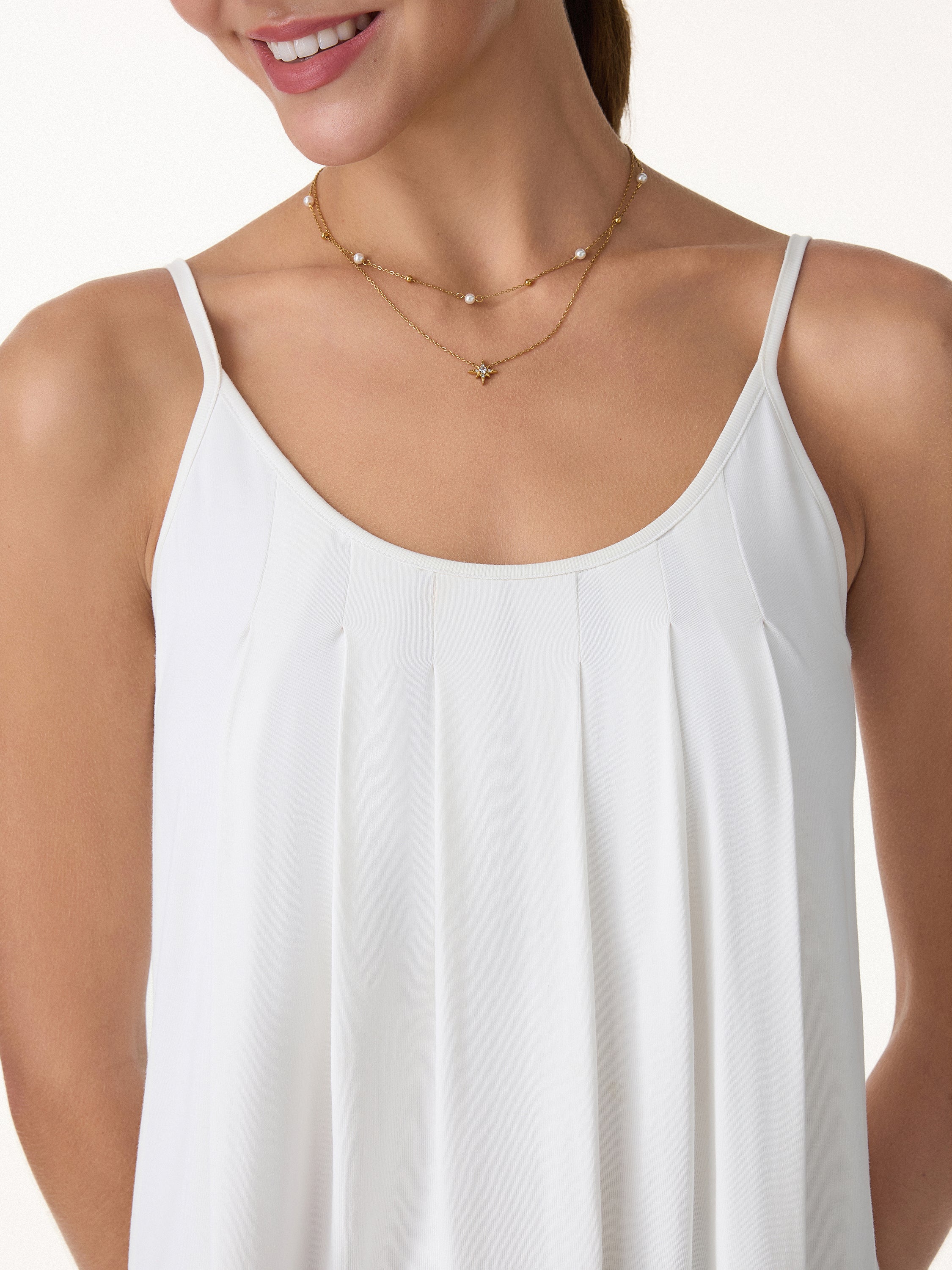 U-Neck Pleated Spaghetti Bra Tank - Image 2