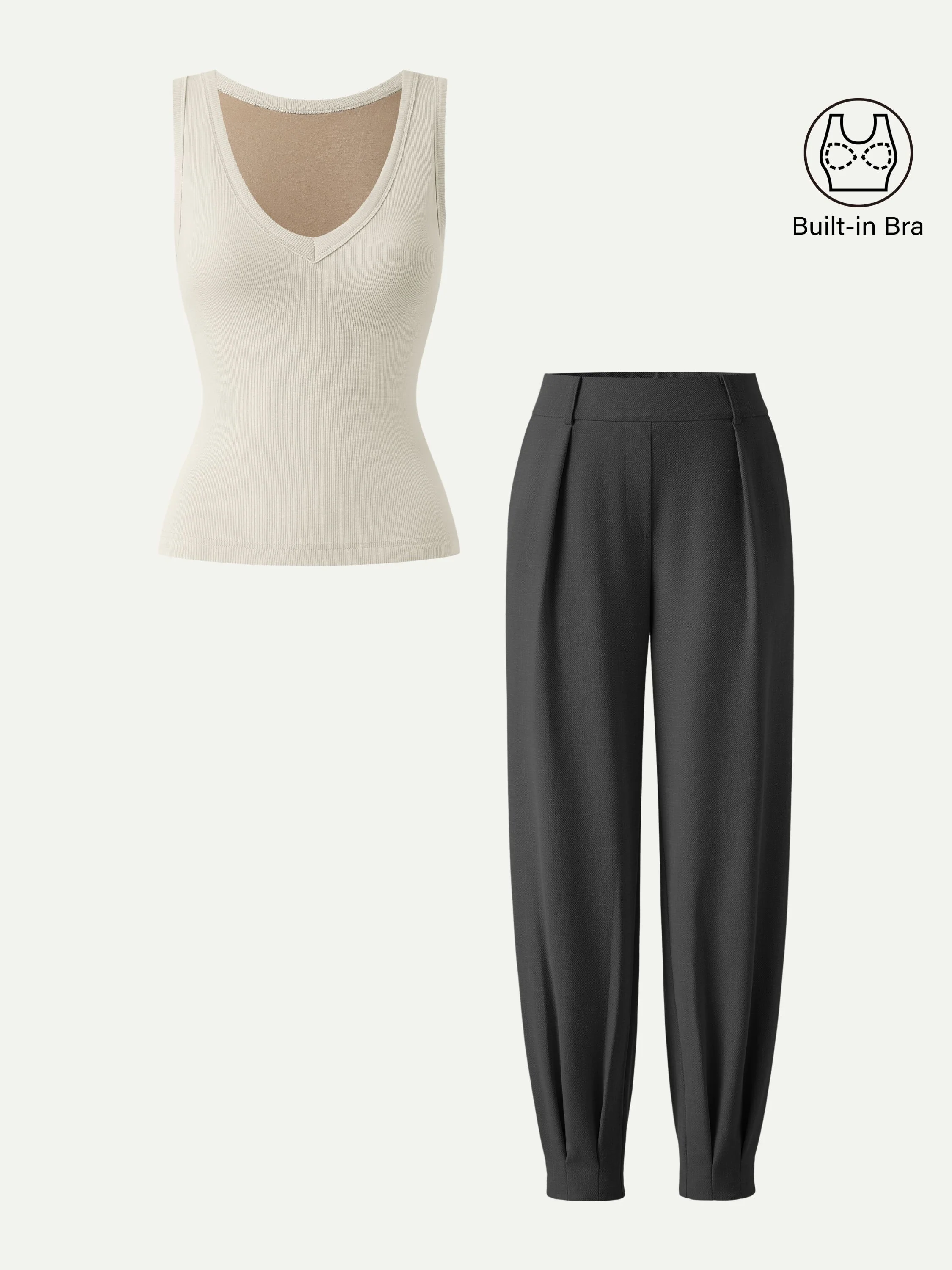 2Pcs Set V-neck Bra Tank & Tapered Pant - Image 2