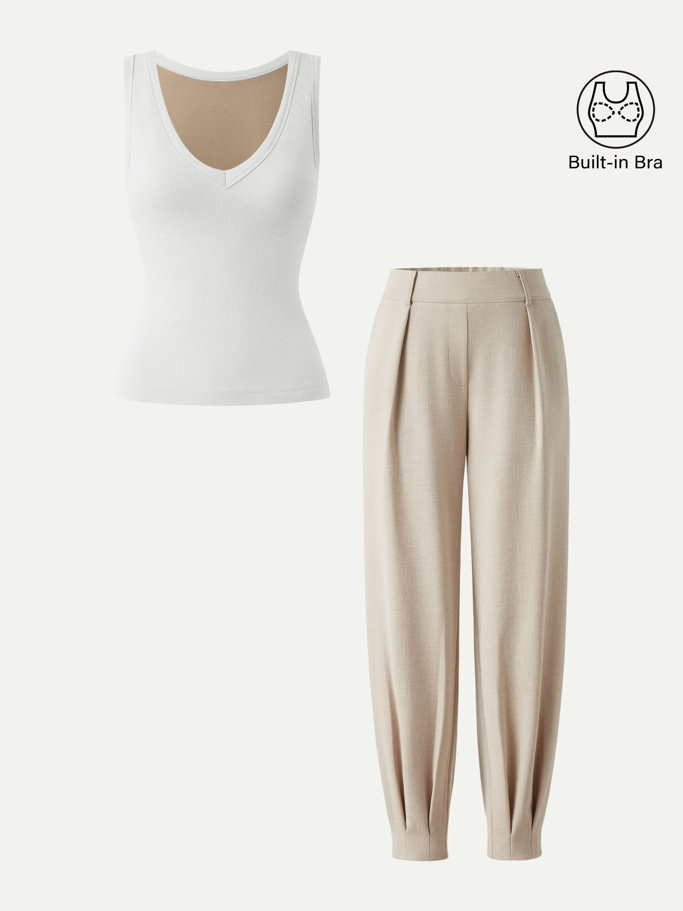 2Pcs Set V-neck Bra Tank & Tapered Pant - Image 3