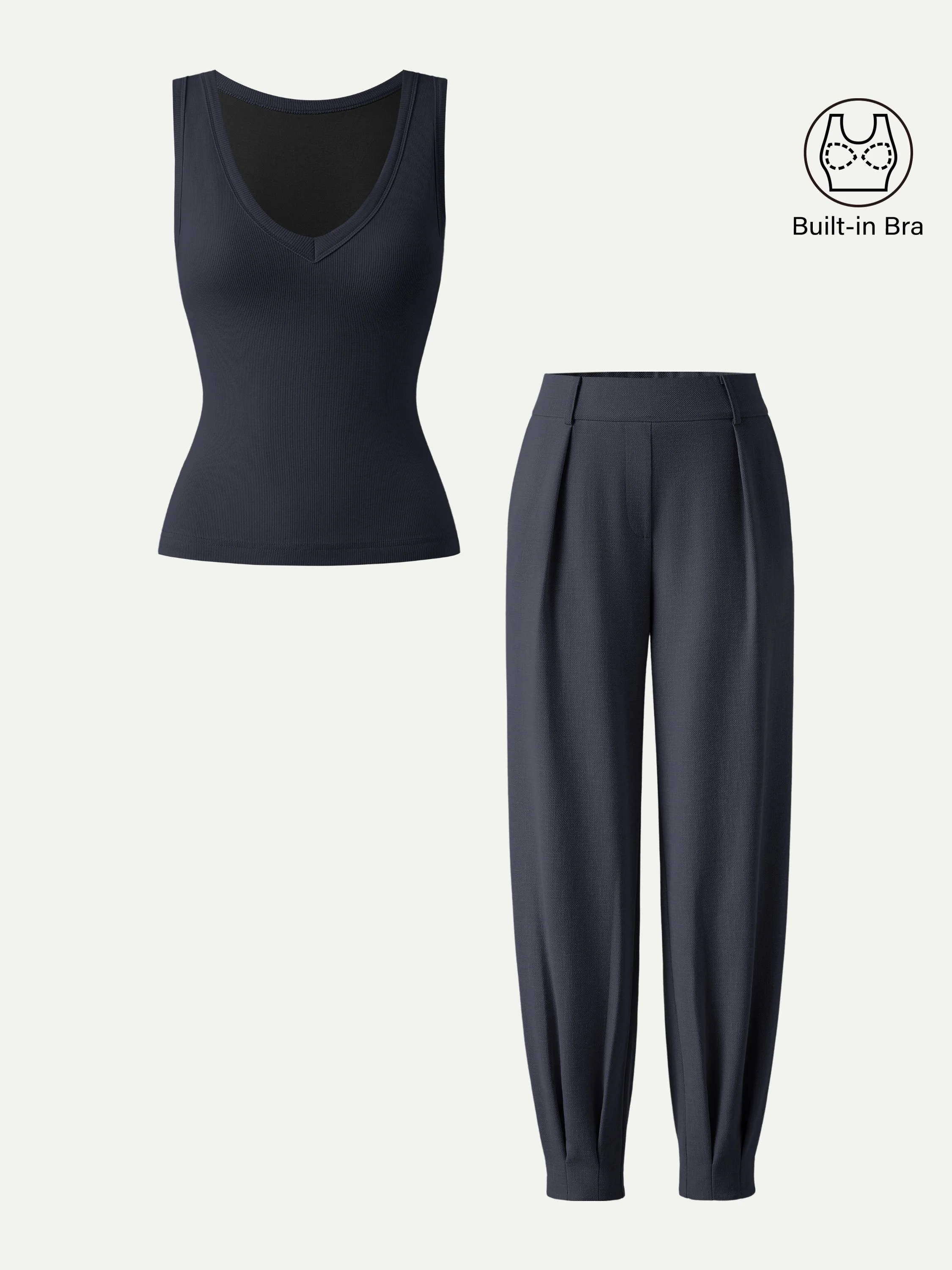 2Pcs Set V-neck Bra Tank & Tapered Pant - Image 4