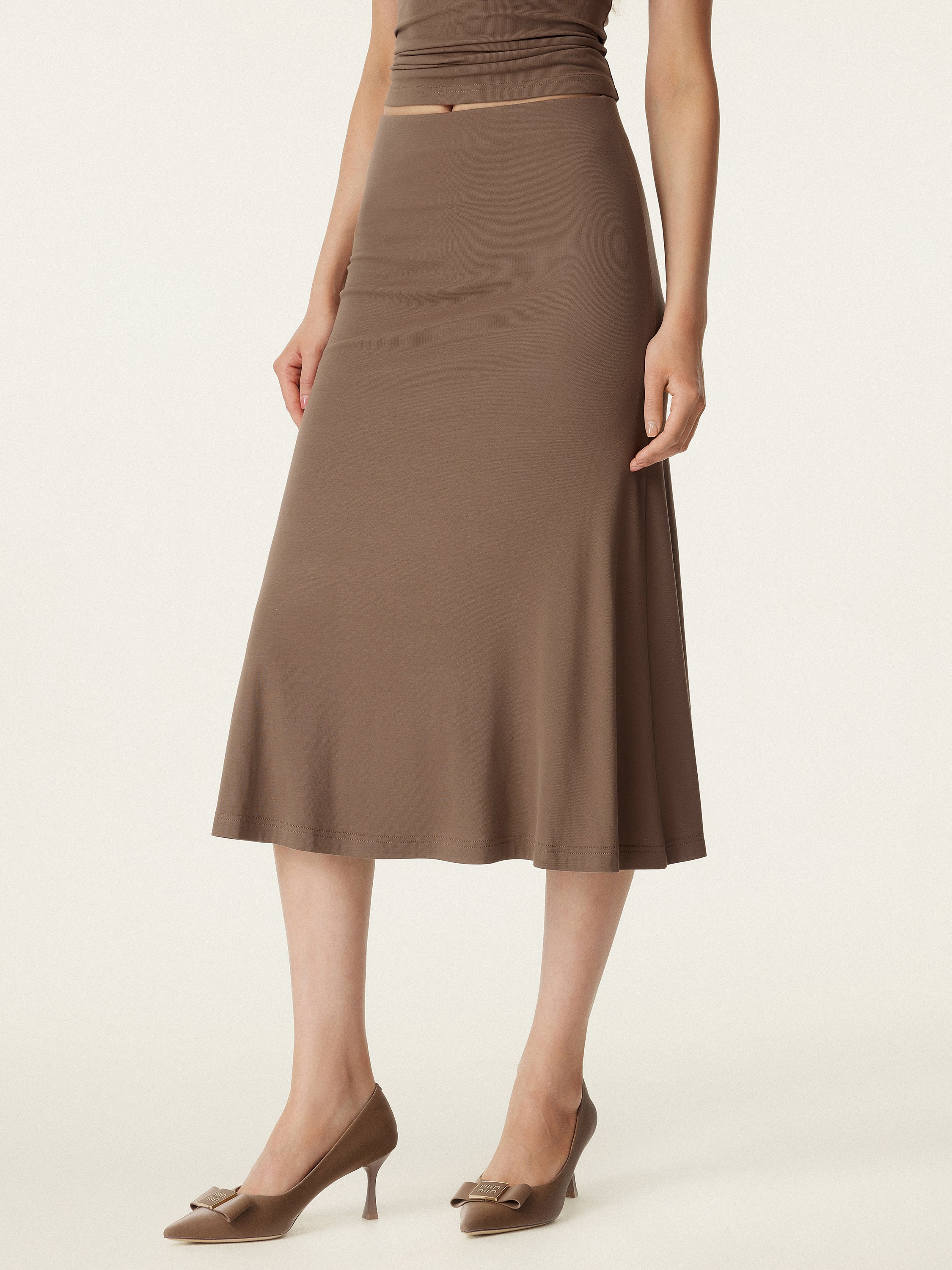 2Pcs Set V-neck Cap Sleeve Bra Tee & Pull-on Mermaid Midi Skirt - Image 11