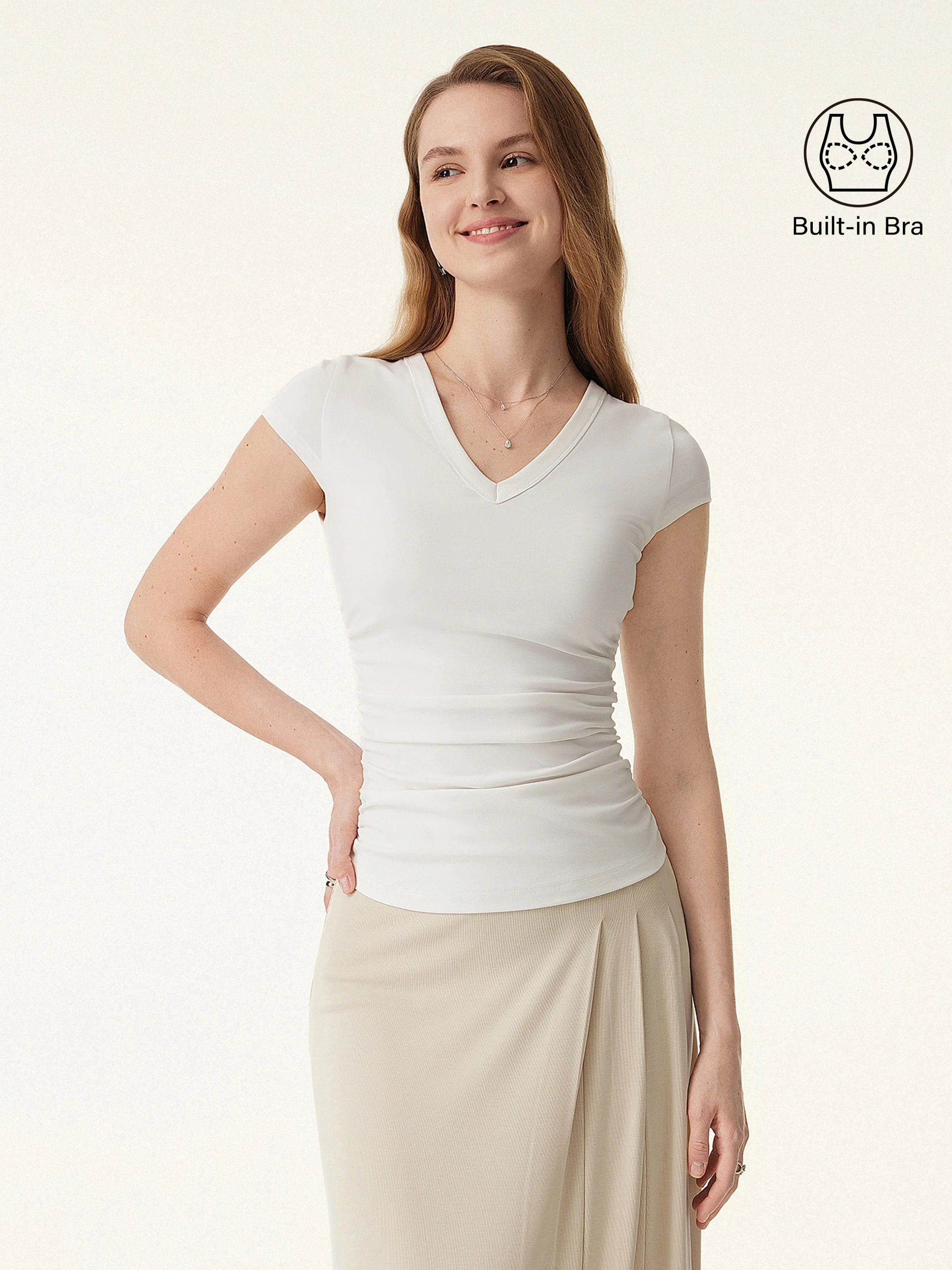 2Pcs Set V-neck Cap Sleeve Bra Tee & Pull-on Mermaid Midi Skirt - Image 5
