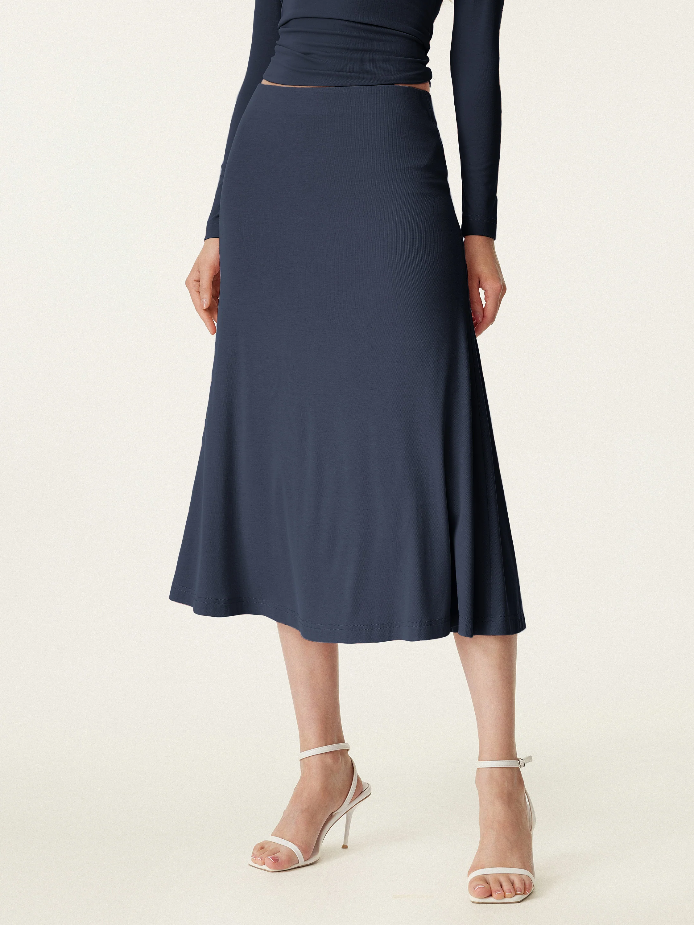 2Pcs Set V-neck Cap Sleeve Bra Tee & Pull-on Mermaid Midi Skirt - Image 9